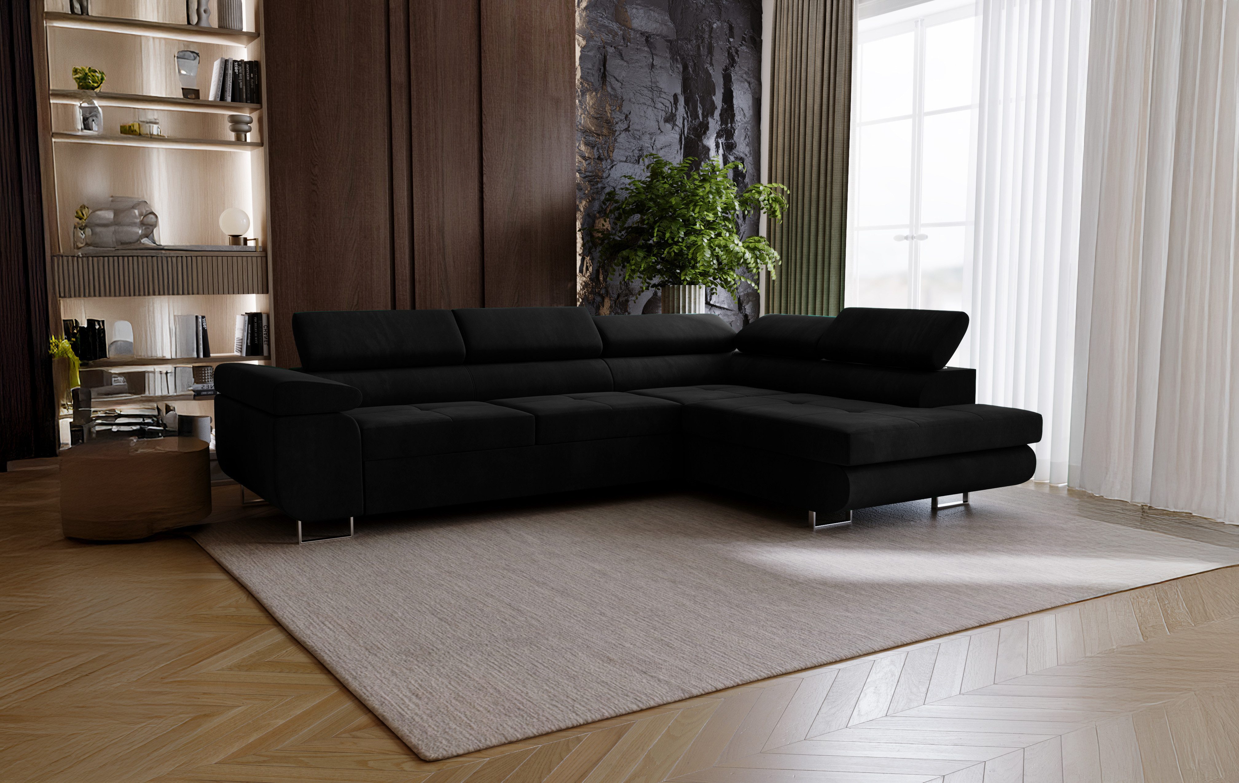 Goldstoff Ecksofa mit Schlaffunktion - Designersofa, Sofa mit Bettfunktion günstig online kaufen