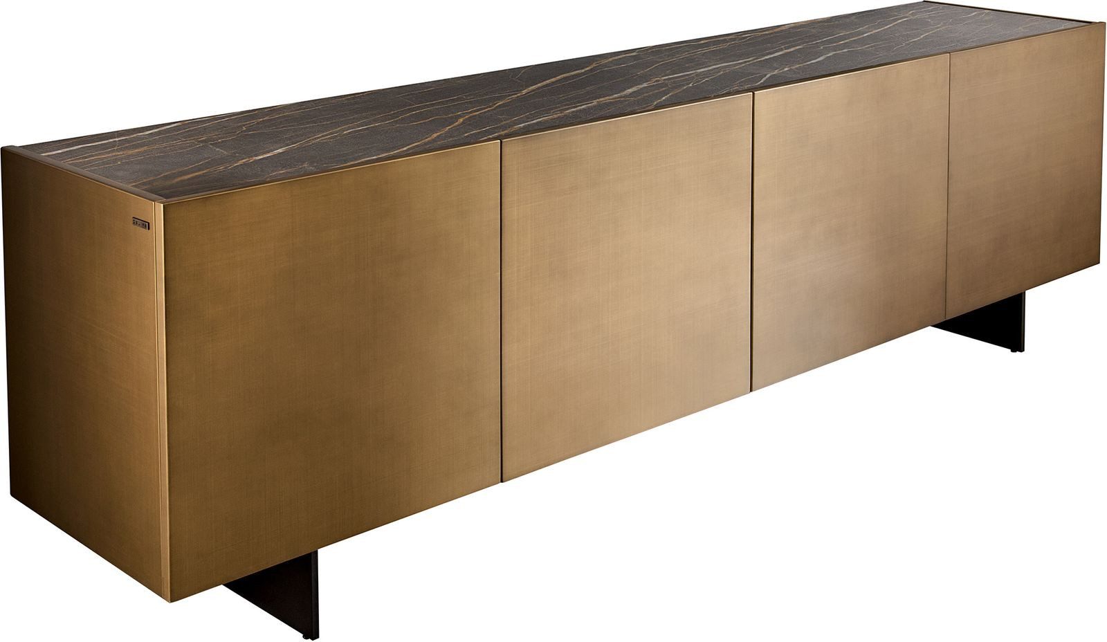 DELIFE Sideboard Kazu, Metallic Gold 220 cm 4 Türen schwebend Metall Schwarz Keramik Laminam®