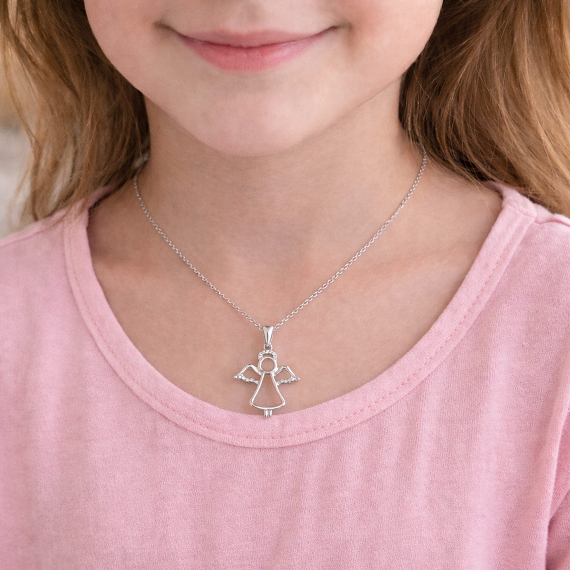 Limana Kette mit Anhänger Damen Mädchen Engel Halskette 925 Silber rhodiniert Schutzengel (Kinderschmuck Schmuck inkl. Dose Silberschmuck Geschenk für Geburtstag), Ostern Einschulung Schulanfang Nikolaus Kommunion Weihnachten
