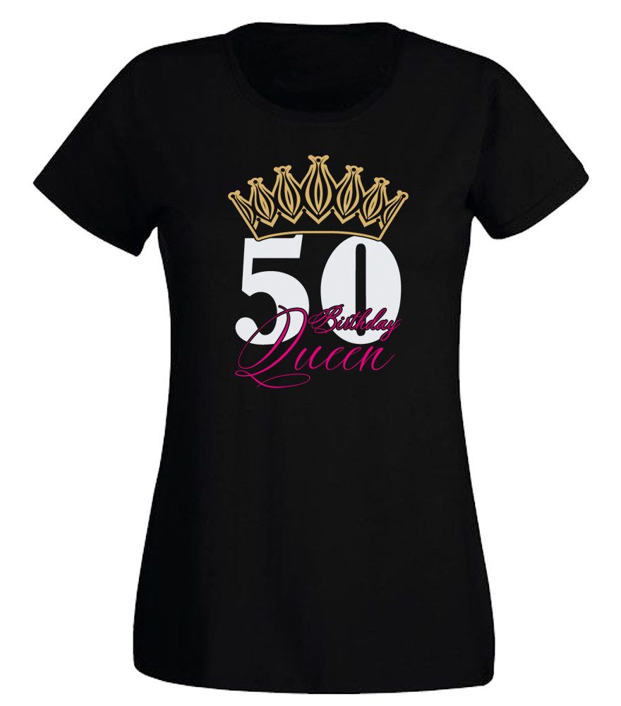 G-graphics T-Shirt 50 – Birthday Queen Slim-fit Damen T-Shirt mit Motiv zum Geburtstag