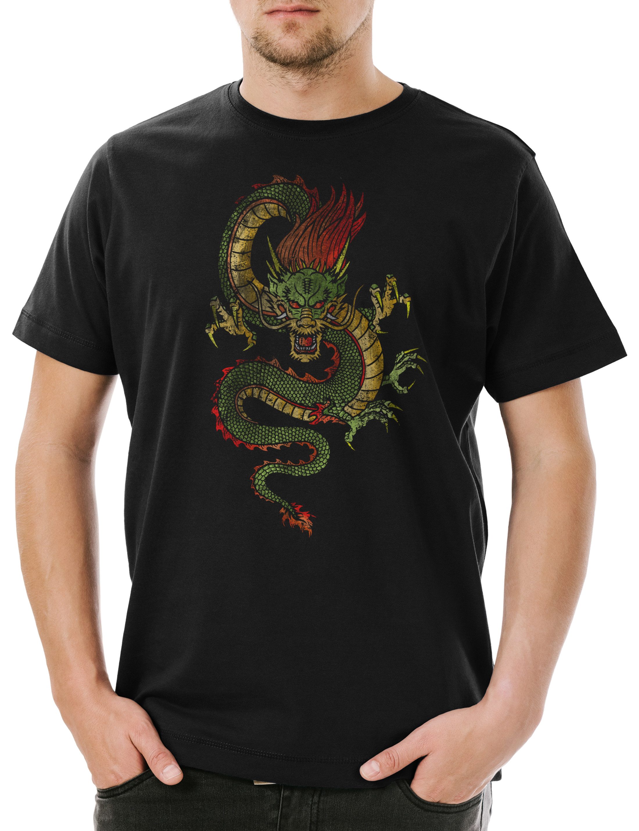 Print-Shirt Chinese Dragon Herren T-Shirt Drache Fantasy Tattoo Monster Dungeons