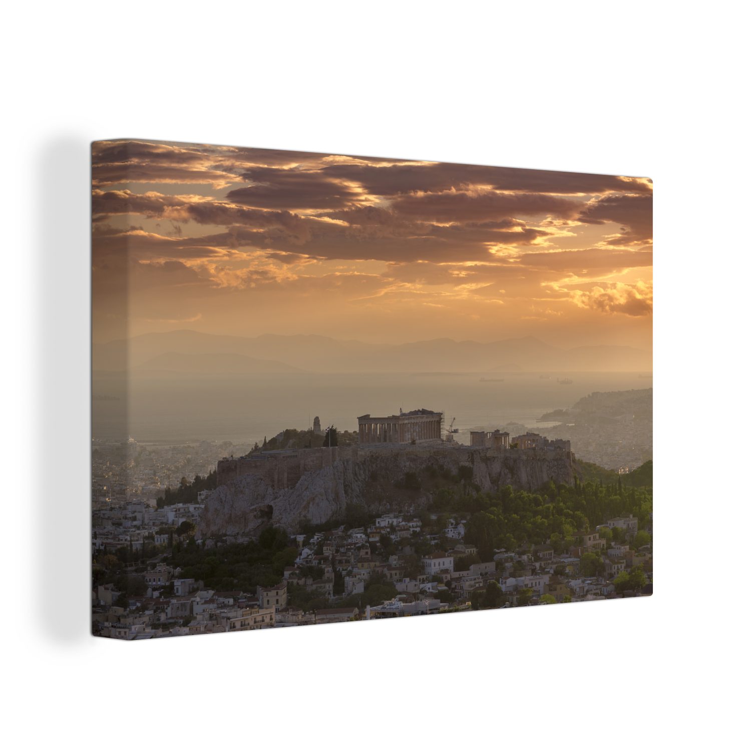 OneMillionCanvasses® Leinwandbild Der Sonnenuntergang, 30x20 cm (1 Wanddeko, Leinwandbilder, Aufhängefertig, St), Parthenon bei Wandbild