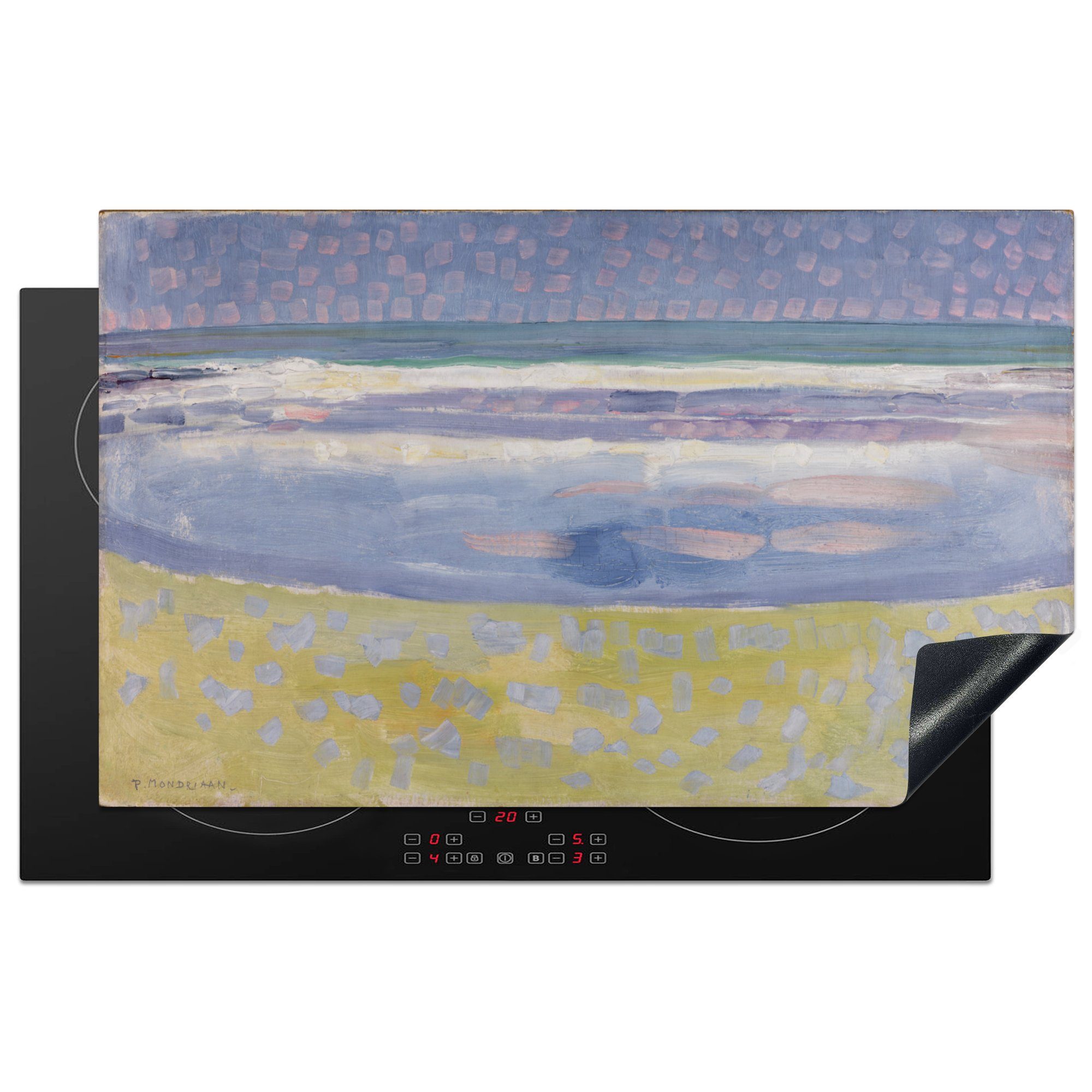 MuchoWow Herdblende-/Abdeckplatte Meer nach Sonnenuntergang - Piet Mondrian, Vinyl, (1 tlg), 83x51 cm, Ceranfeldabdeckung, Arbeitsplatte für küche