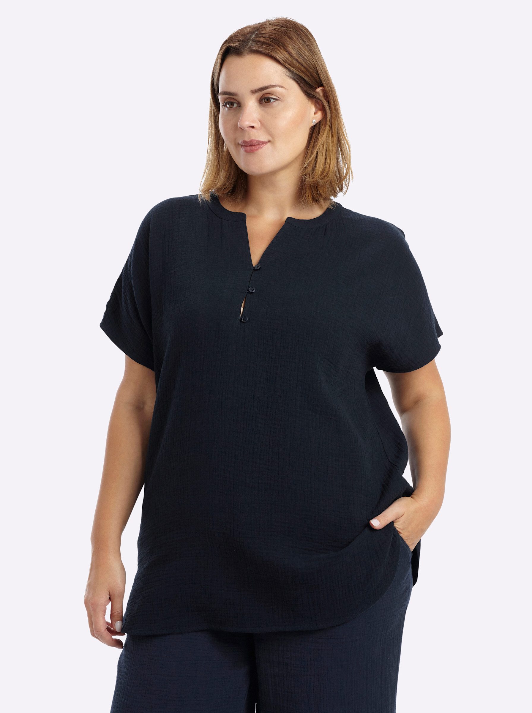 Sheego Klassische Bluse Tunika Kurzarm