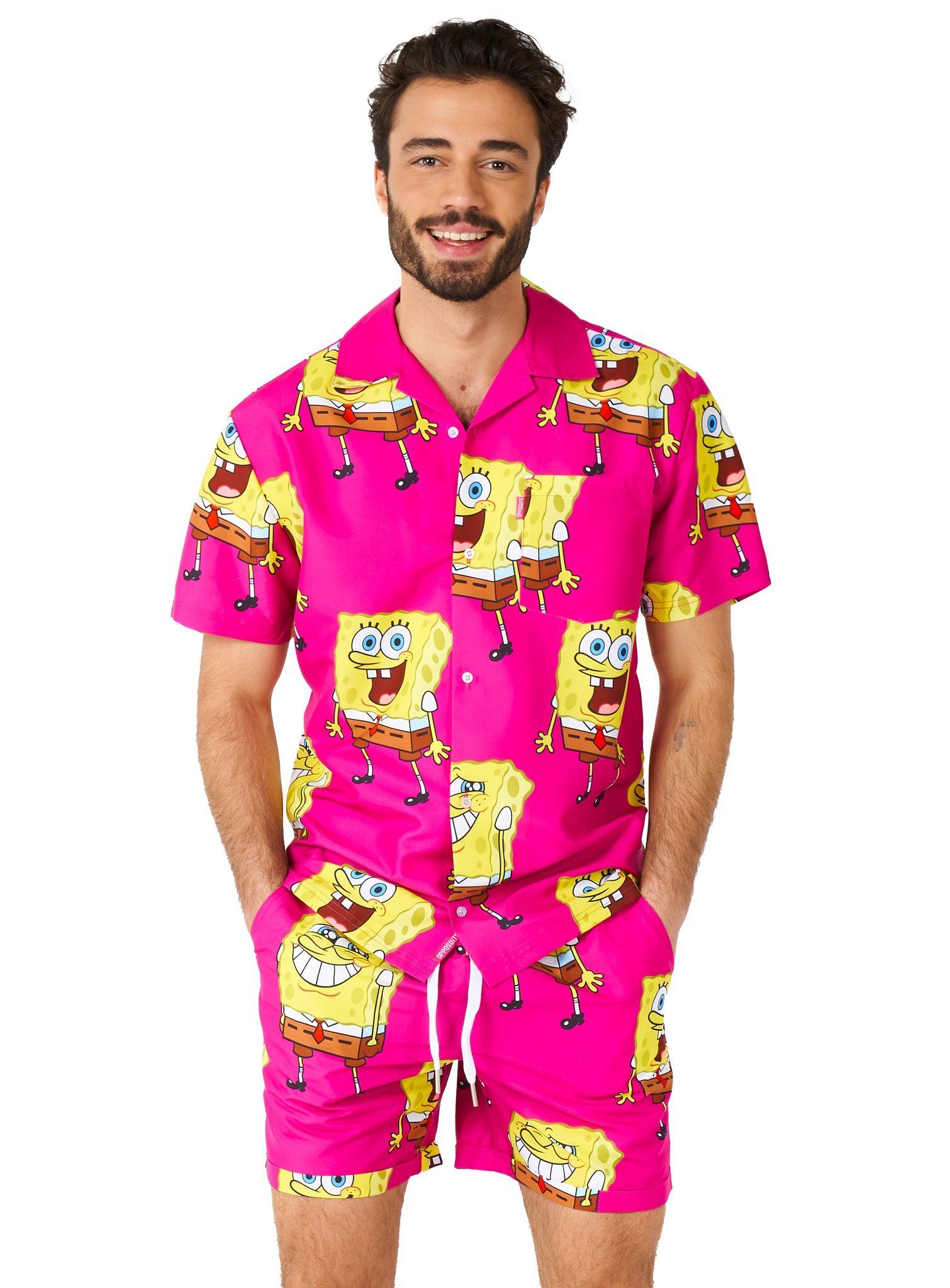 Opposuits Partyanzug Sommer Kombi Spongebob Pink - Strand Kostüm, Da gerät der Schwammkopf in Ekstase - Hemd und Shorts für die Beachp