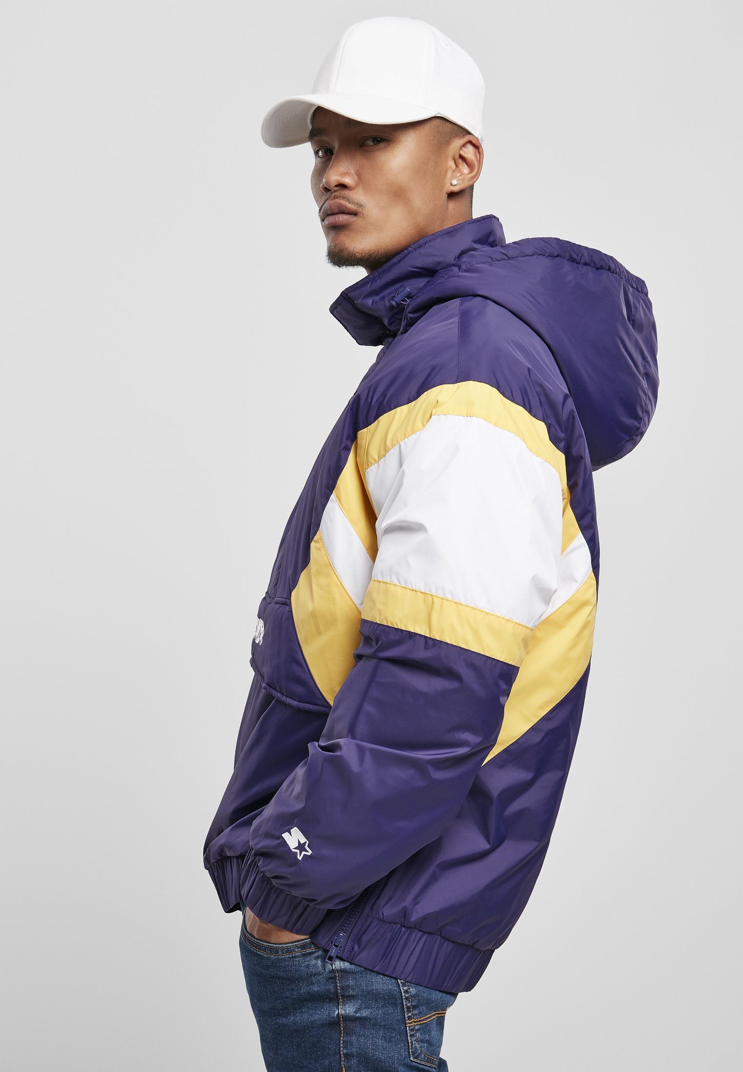 Color Retro Block Herren (1-St) Starter Zip Starter Outdoorjacke purple/white/yellow Half Jacket