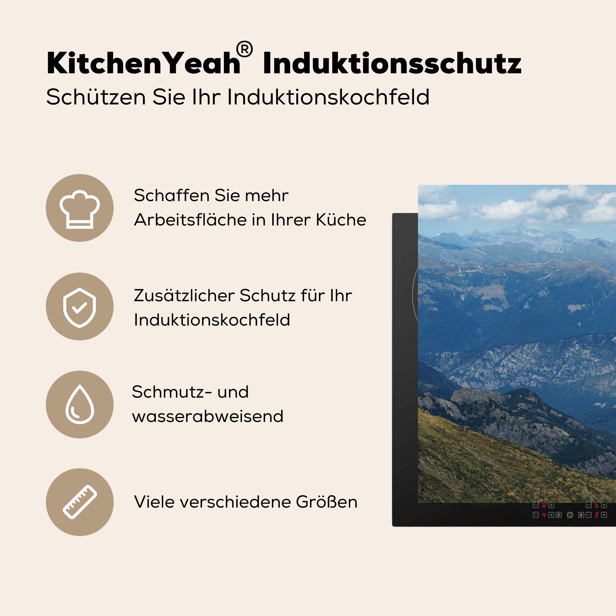 Ceranfeldabdeckung küche, Val (1 in Grande MuchoWow für die Schutz Induktionskochfeld Nationalparks Italien, cm, tlg), Luftaufnahme 71x52 Vinyl, Herdblende-/Abdeckplatte des