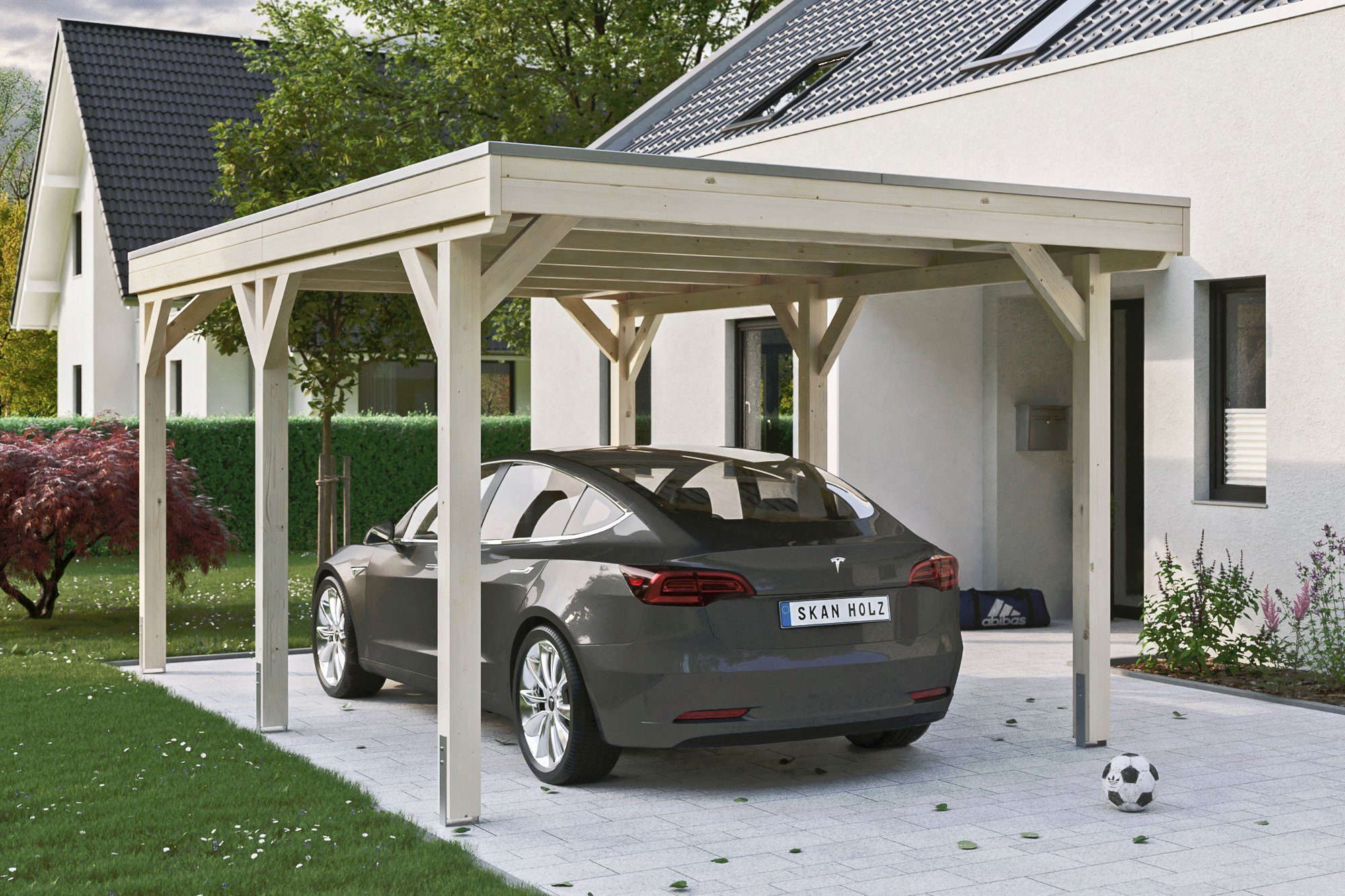 Skanholz Einzelcarport Grunewald, BxT: 321x554 cm, 289 cm Einfahrtshöhe,  mit Aluminiumdach, Massive Konstruktion aus hochwertigem Leimholz  (BSH-Fichte)