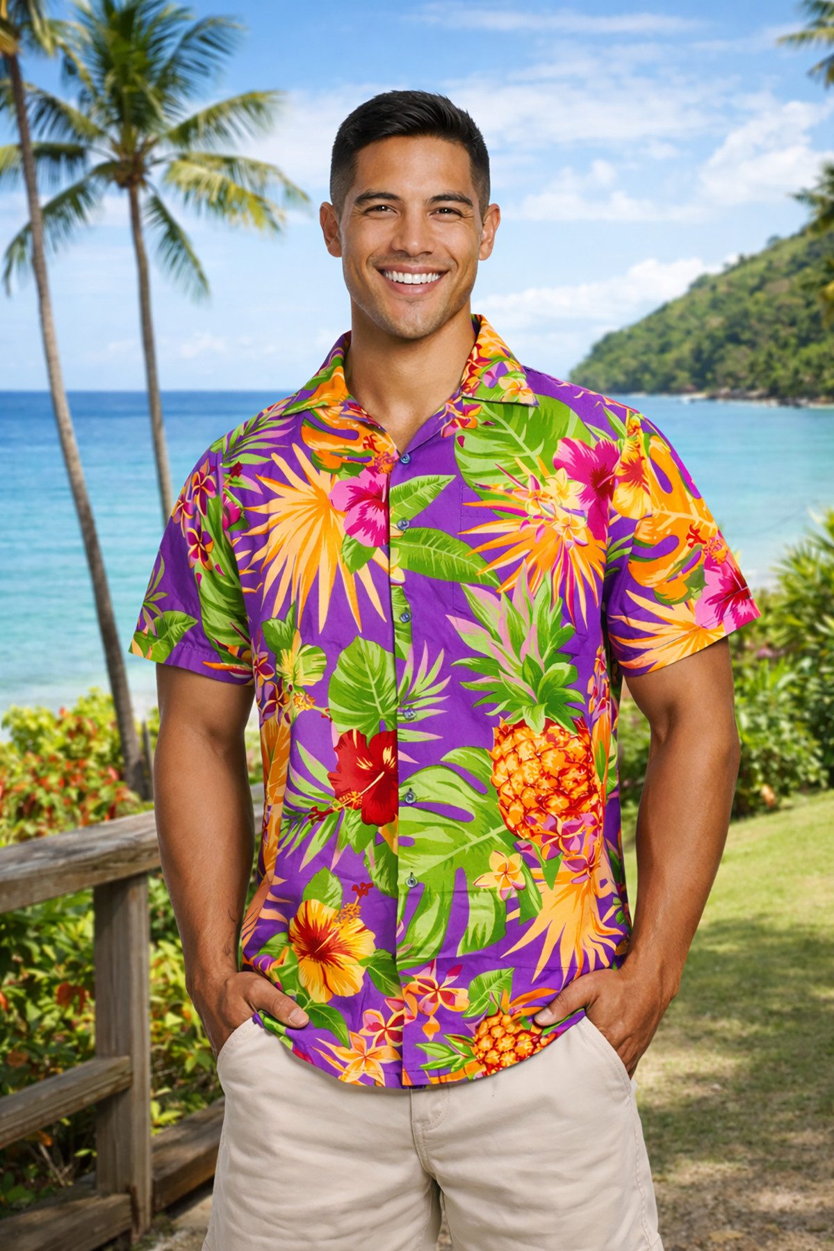 King Kameha Hawaiihemd Pineapple Funky Hawaii-Hemd Herren Kurzarm Front-Tas günstig online kaufen
