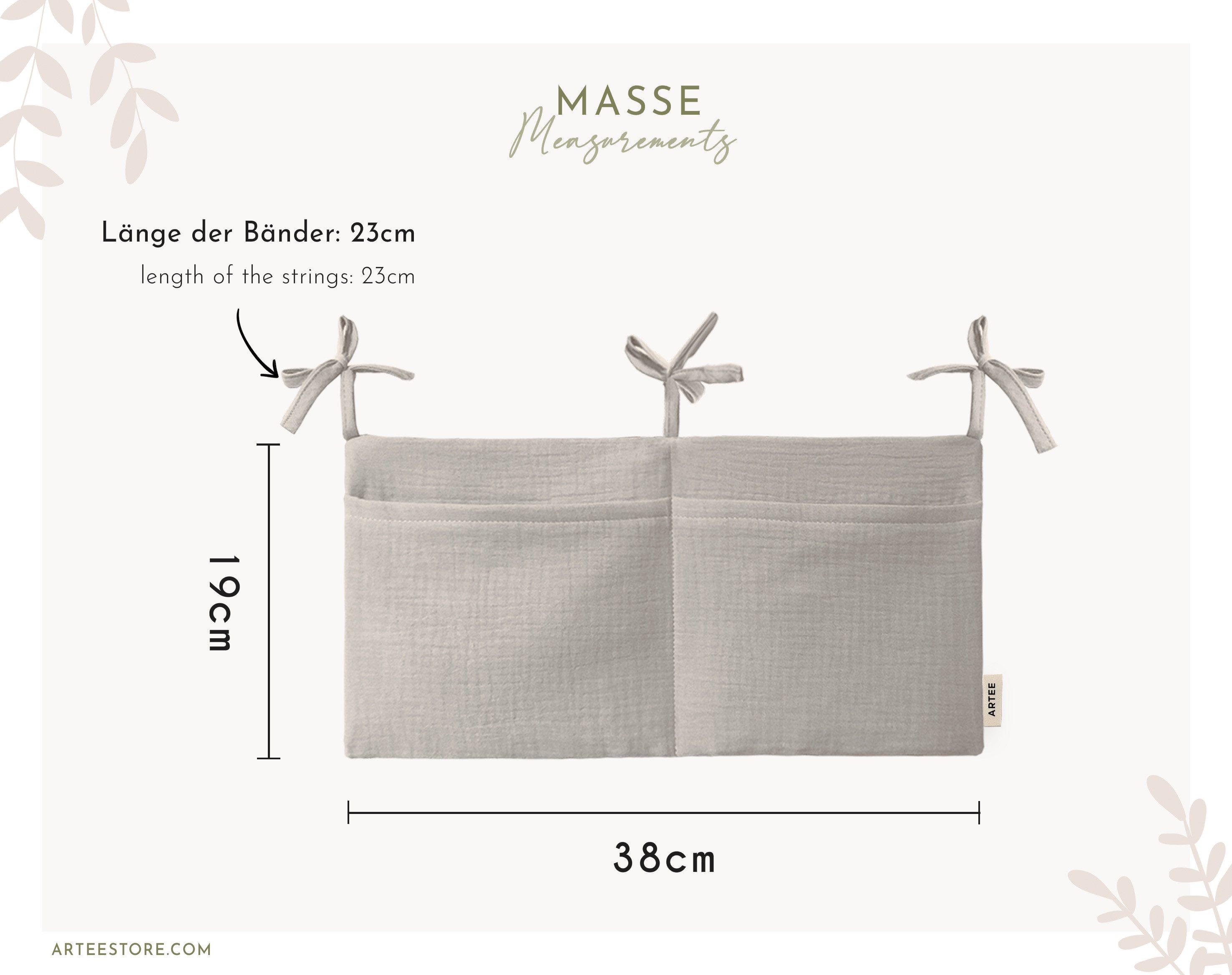 Artee Bettnestchen Babybett Organizer Taschen Aufbewahrung aus Musselin – Bild 3 von 4