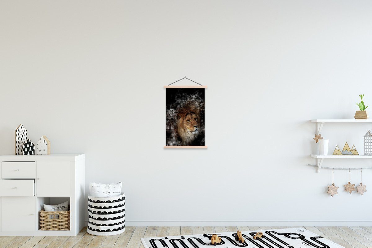 MuchoWow Poster Löwe - Rauch - Abstrakt, (1 St), Posterleiste, Textilposter für Wohnzimmer, Bilderleiste, Magnetisch
