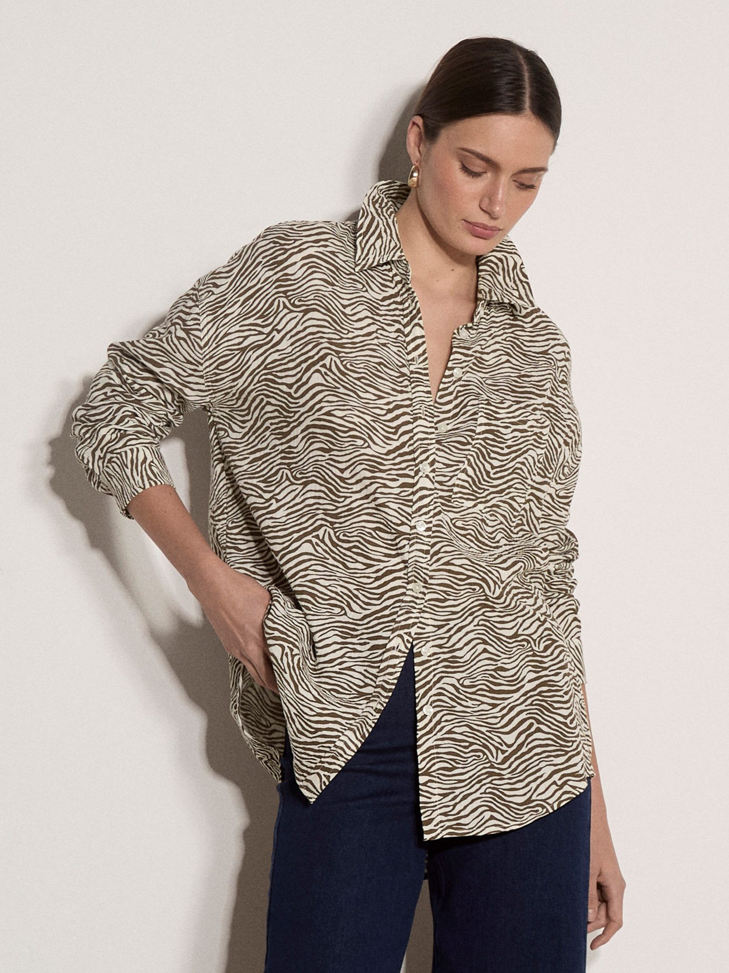 Apricot Oversize-Hemd mit Zebra-Print