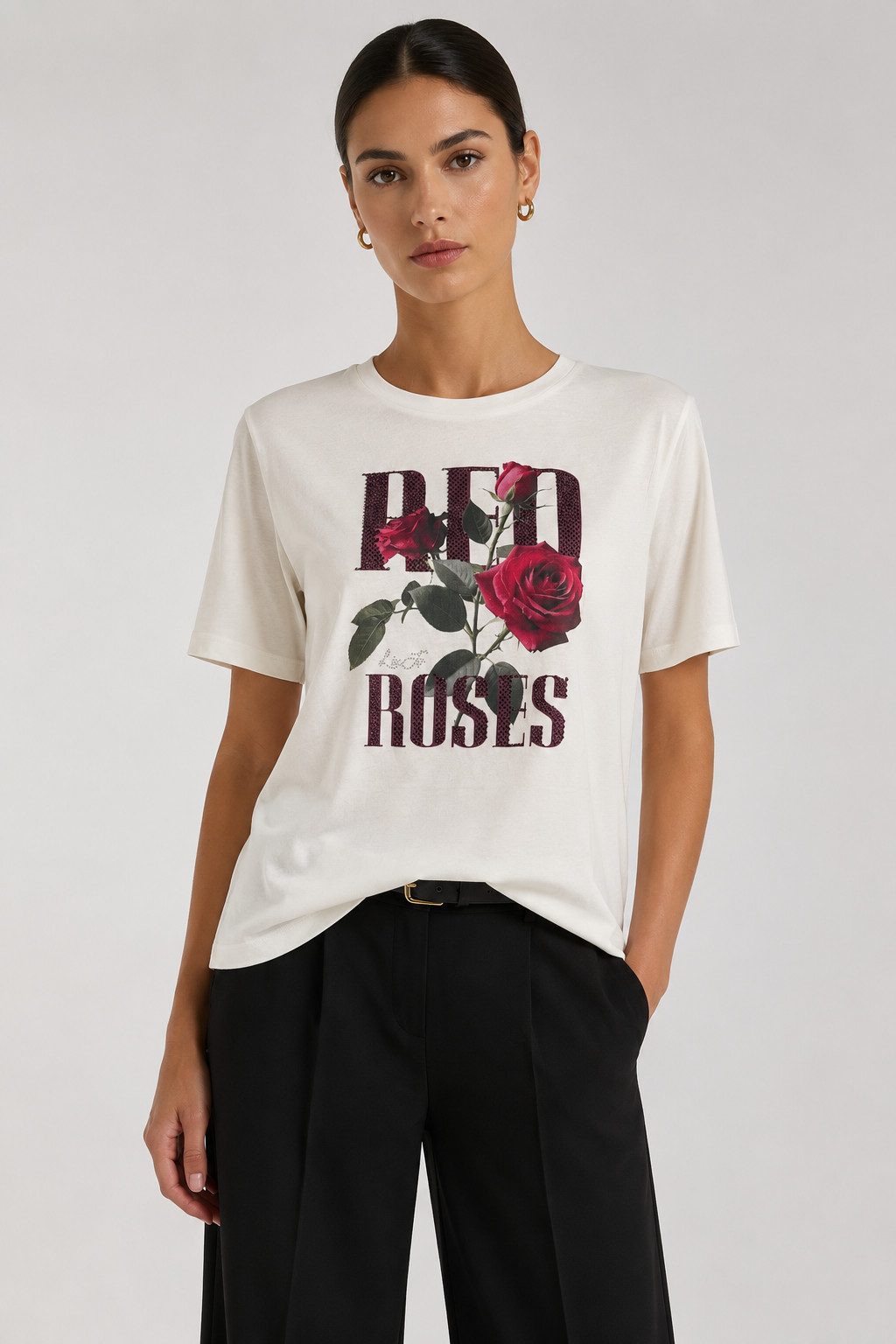 Liu Jo T-Shirt ECS T-SHIRT BASICA M/C - T-Shirt mit Rosenprint vorne