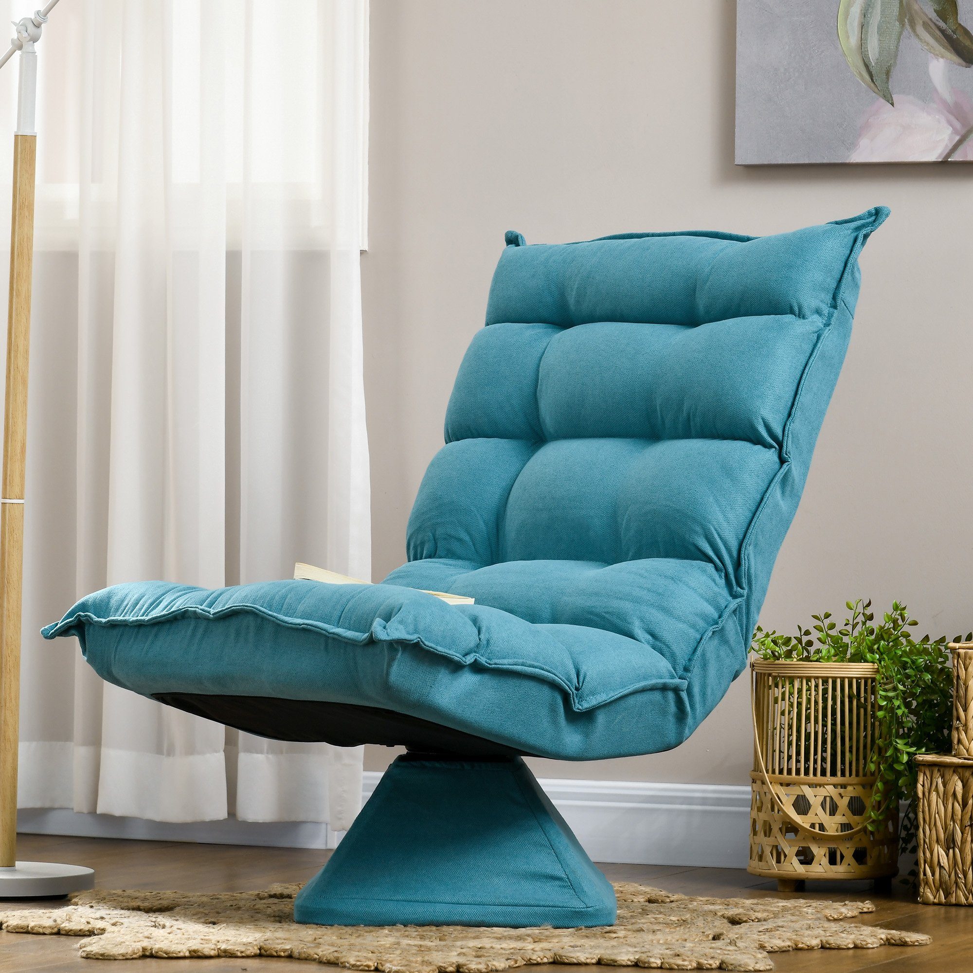 HOMCOM Relaxsessel Drehbarer Meditationsstuhl mit verstellbarer Rückenlehne, Sockel (Bodensofa, 1-St., Bodenstuhl), Lazy Sofa für Wohnzimmer, Büro, Blau – Bild 2 von 5