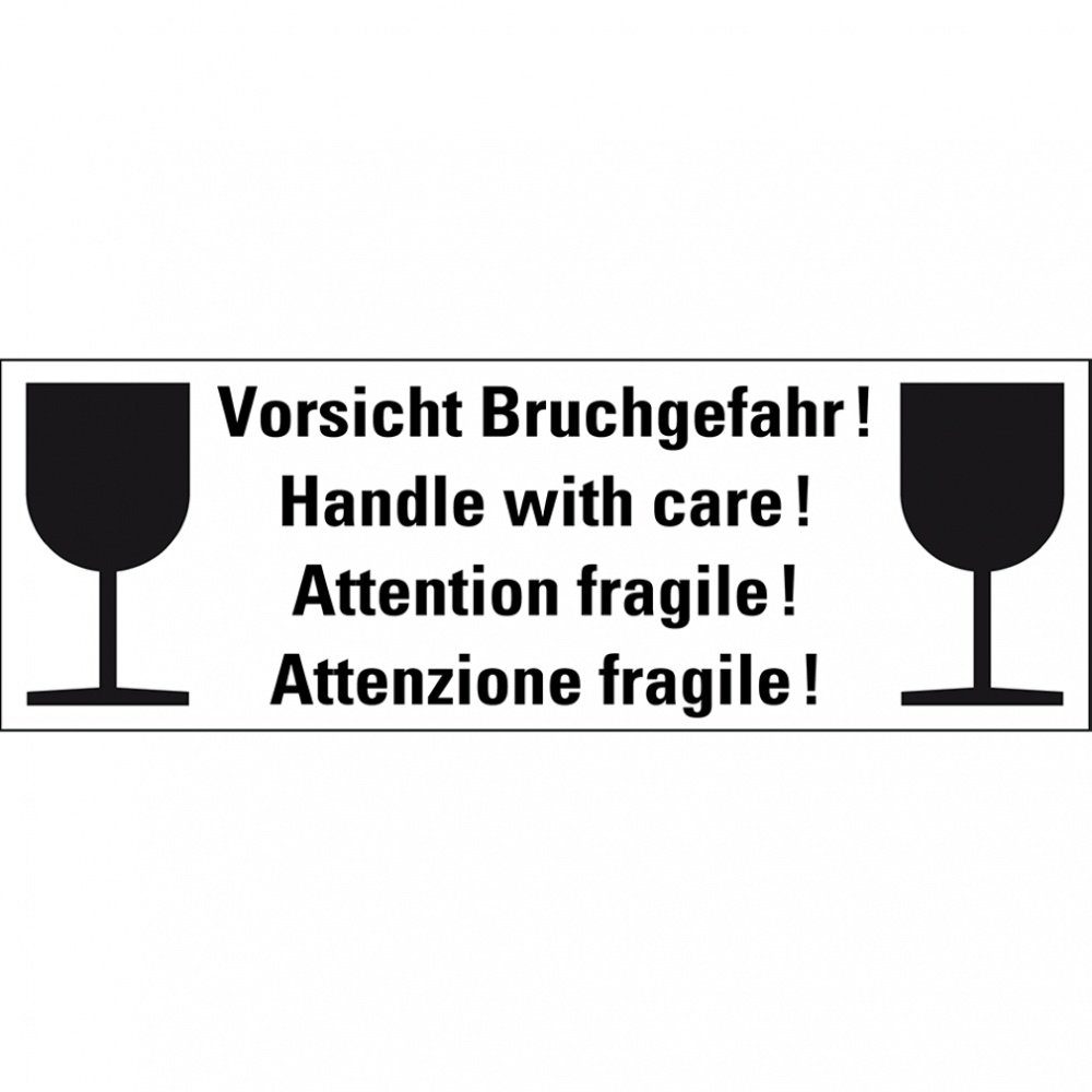 Hinweisschild Etikett Bruchgefahr!,4-sprachig,weiß,Haftpapier,170x60mm,250/Rolle