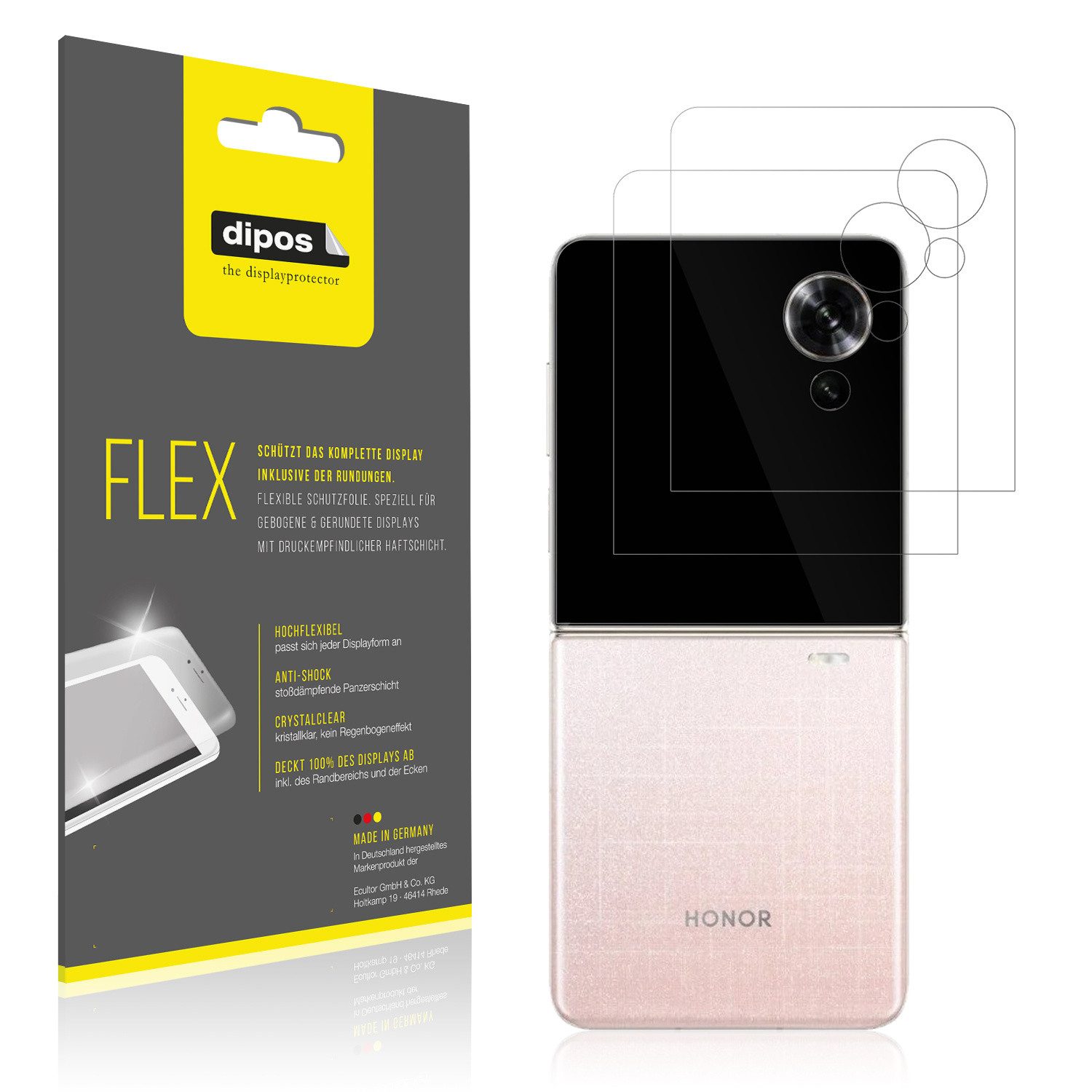 dipos Displayschutzfolie Schutzfolie für Honor Magic V Flip2 Aussenseite, 2 Stück, Displayschutz Schutz Folie Made in Germany