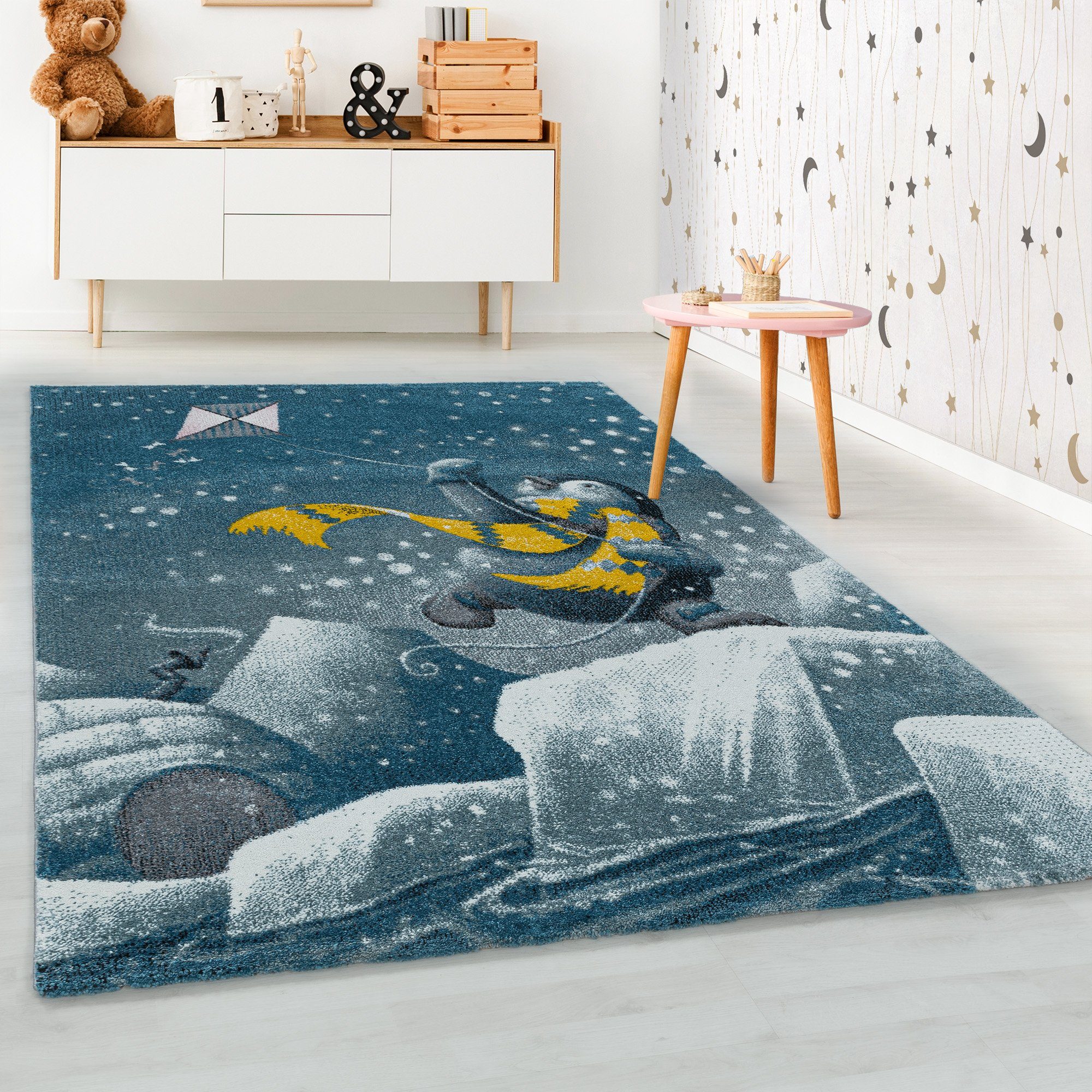 Teppich Pinguin-Iglu-Design, HomebyHome, Läufer, Höhe: 11 mm, Teppich Kinderzimmer Pinguin-Iglu-Design Teppich Pflegeleicht