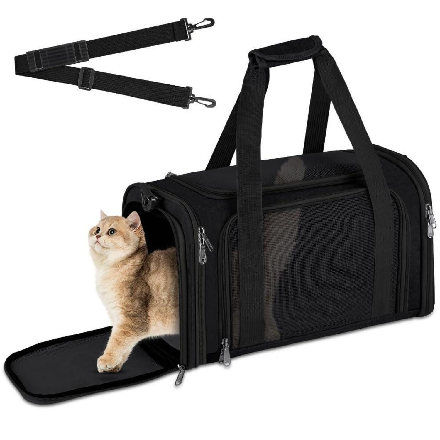 LuxusKollektion Hunde-Transportbox Hundebox faltbar Hundetransportbox Tragebox Katze Schwarz