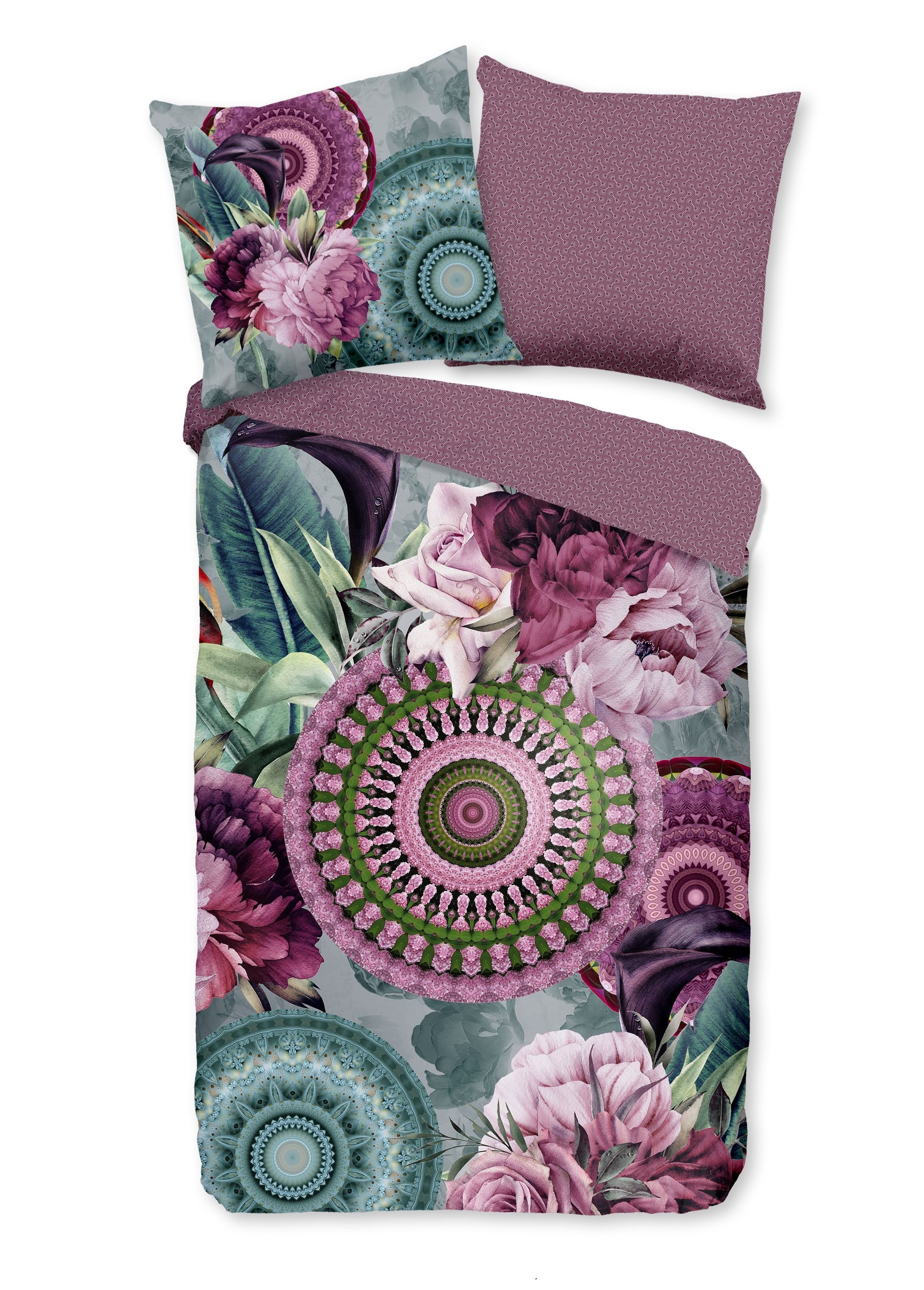 Traumschloss Bettwäsche Baumwolle, Satin, 2 teilig, Mandalas und Blumen in schönen mint-und rosatönen