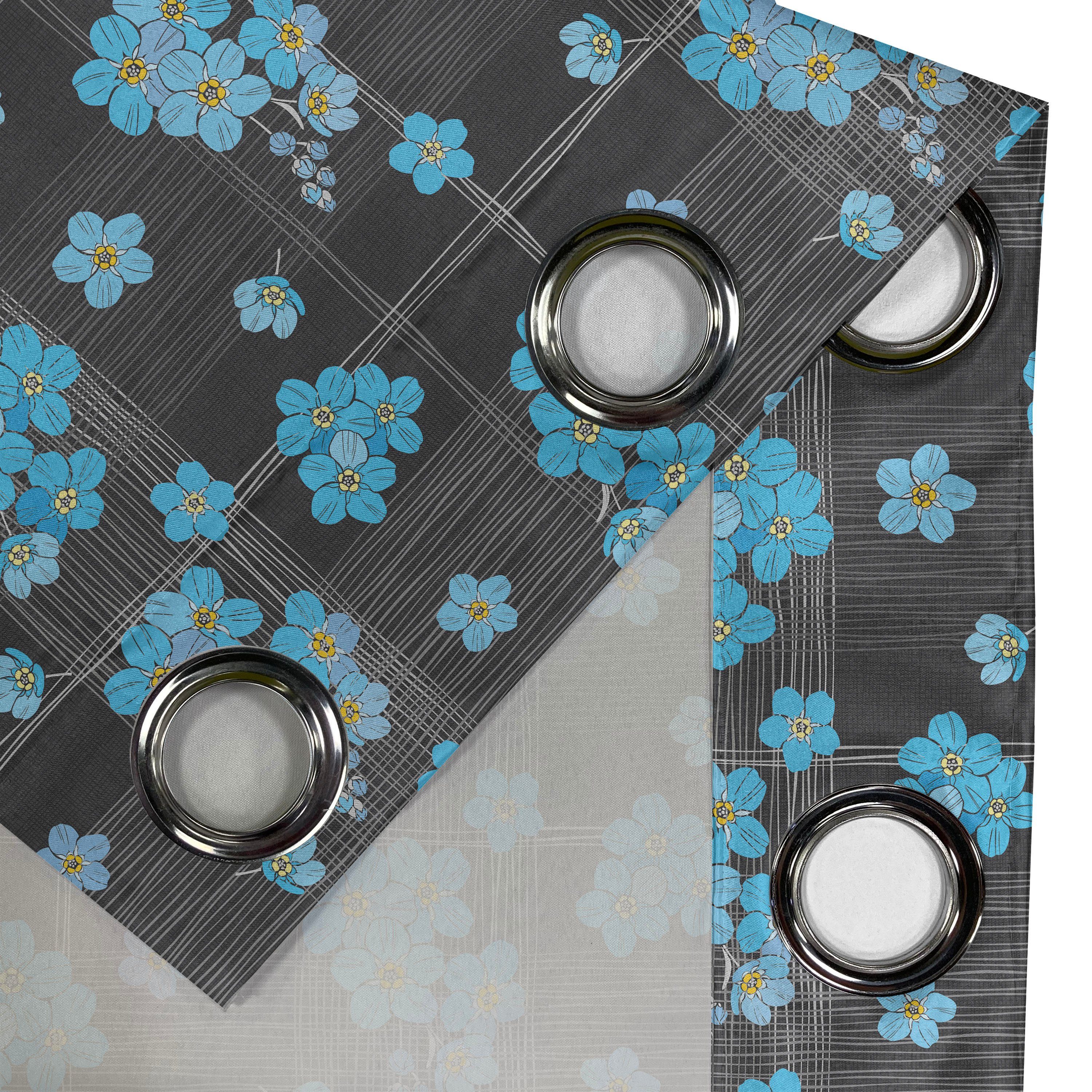 Dekorative Gardine Blume Blüten Wohnzimmer, 2-Panel-Fenstervorhänge Blaue Abakuhaus, Gitter auf Schlafzimmer für