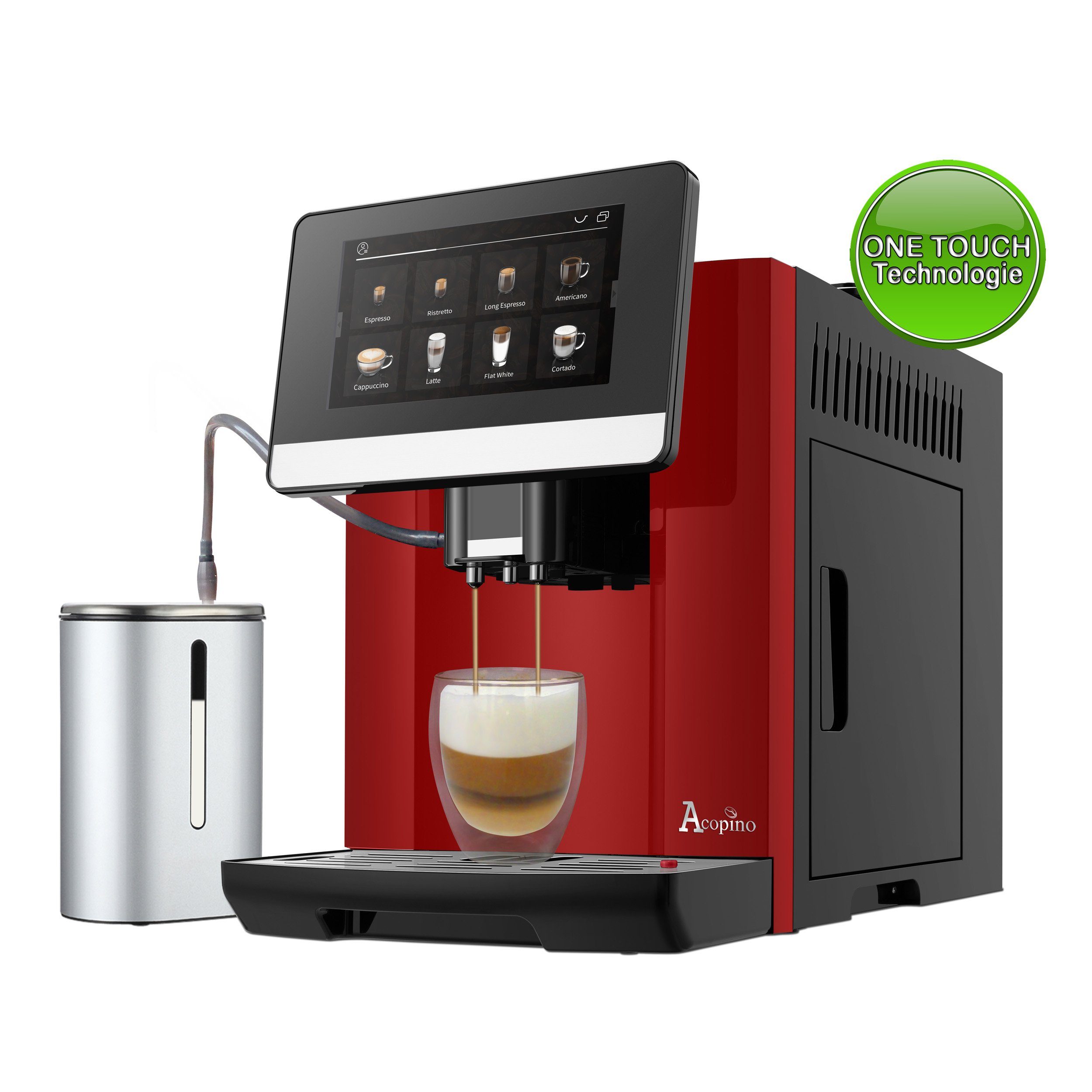 Acopino Kaffeevollautomat Barletta, Kaffee-Rezeptbuch, Doppelkesselsystem Rot