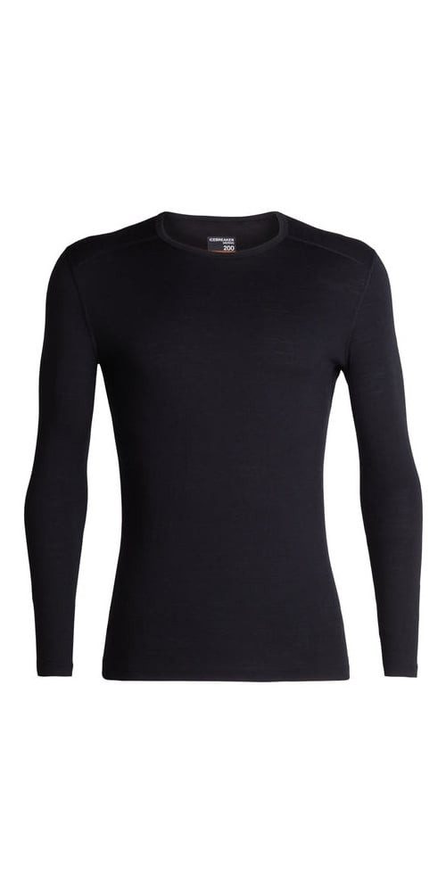Icebreaker Langarmshirt Unterwäsche 200 Oasis LS Crewe - Merinowolle, enganliegend - schwarz