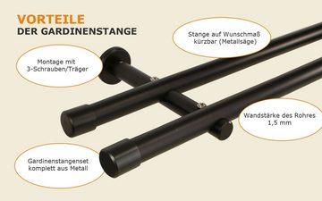 Gardinenstange 20 mm 2-läufig Metall Schwarz Endstück Kappe, iso-design, Ø 20 mm, 2-läufig, Fixmaß, mit Bohren, Metall