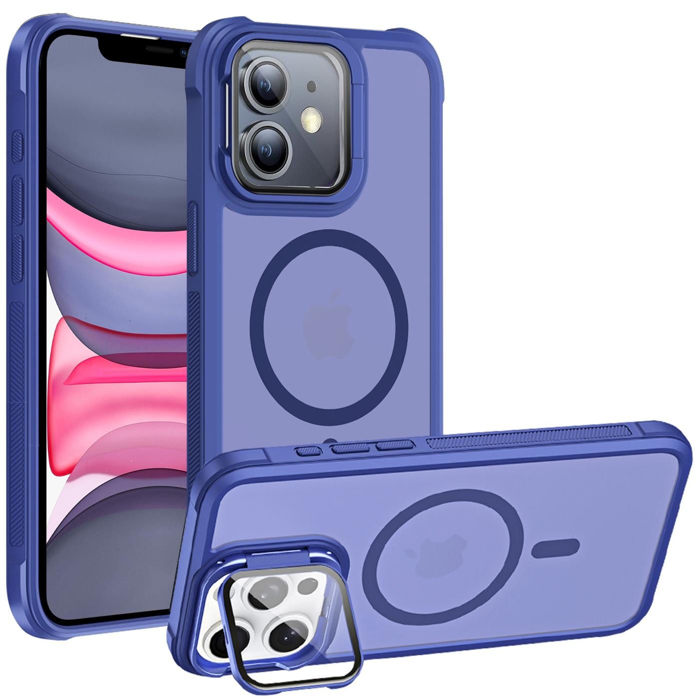 CoolGadget Handyhülle Hybrid CAM Handy Hülle für Apple iPhone 12 6,1 Zoll, Kameraschutzglas klappbar Schutzhülle Metallring für Magsafe Zubehör