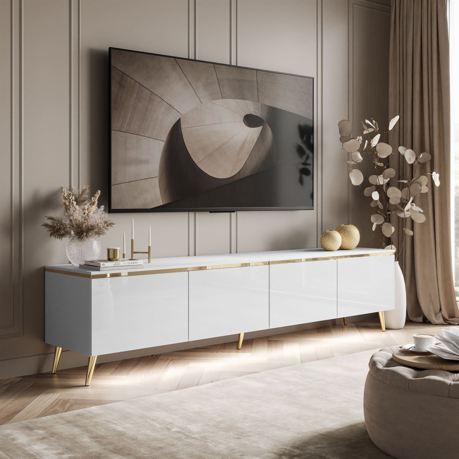 Lookway TV-Schrank CELINE GLOSS 200 auf goldenen Füßen mit LED-Beleuchtung günstig online kaufen