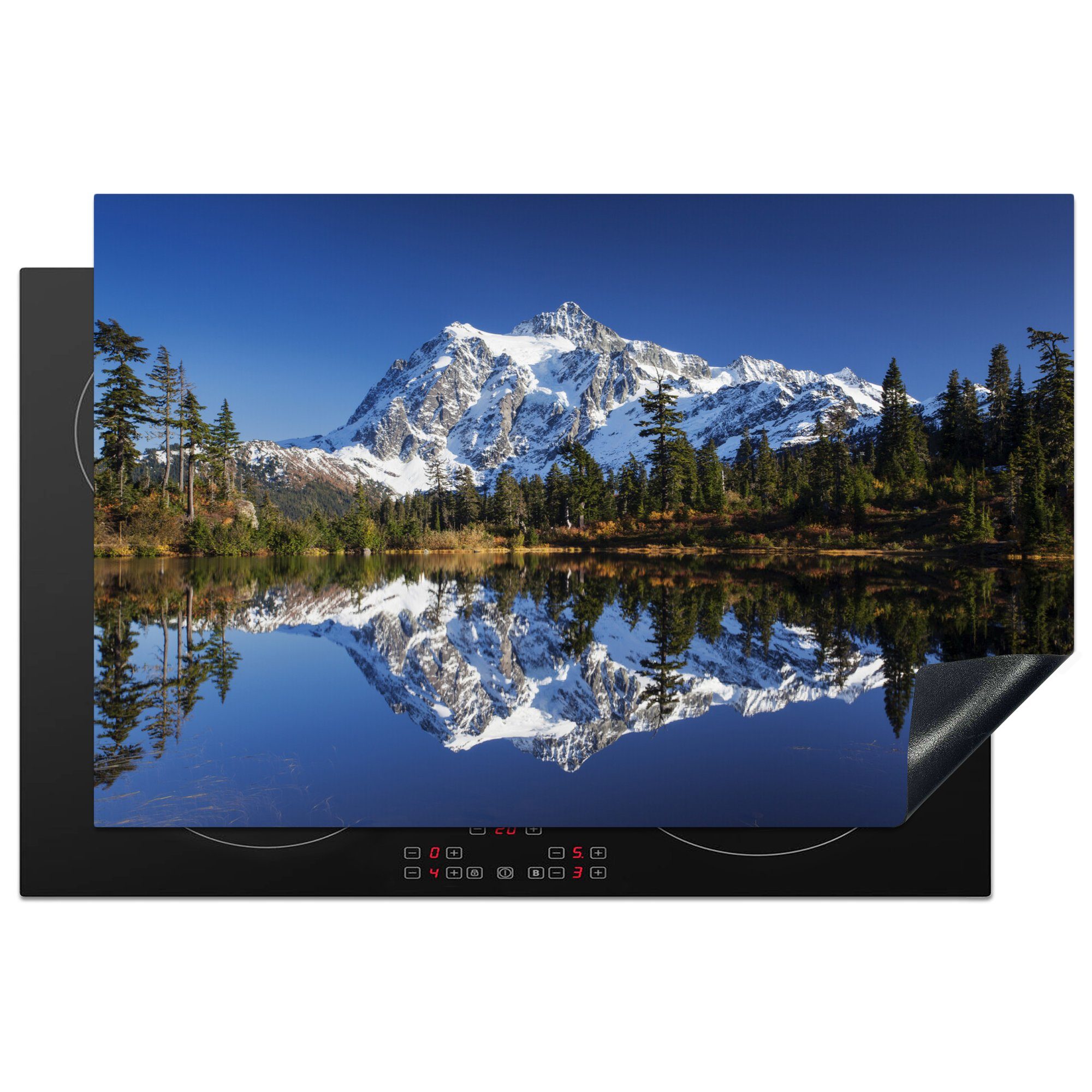 MuchoWow Herdblende-/Abdeckplatte Der See spiegelt den Berg im North Cascades National Park, Vinyl, (1 tlg), 81x52 cm, Induktionskochfeld Schutz für die küche, Ceranfeldabdeckung