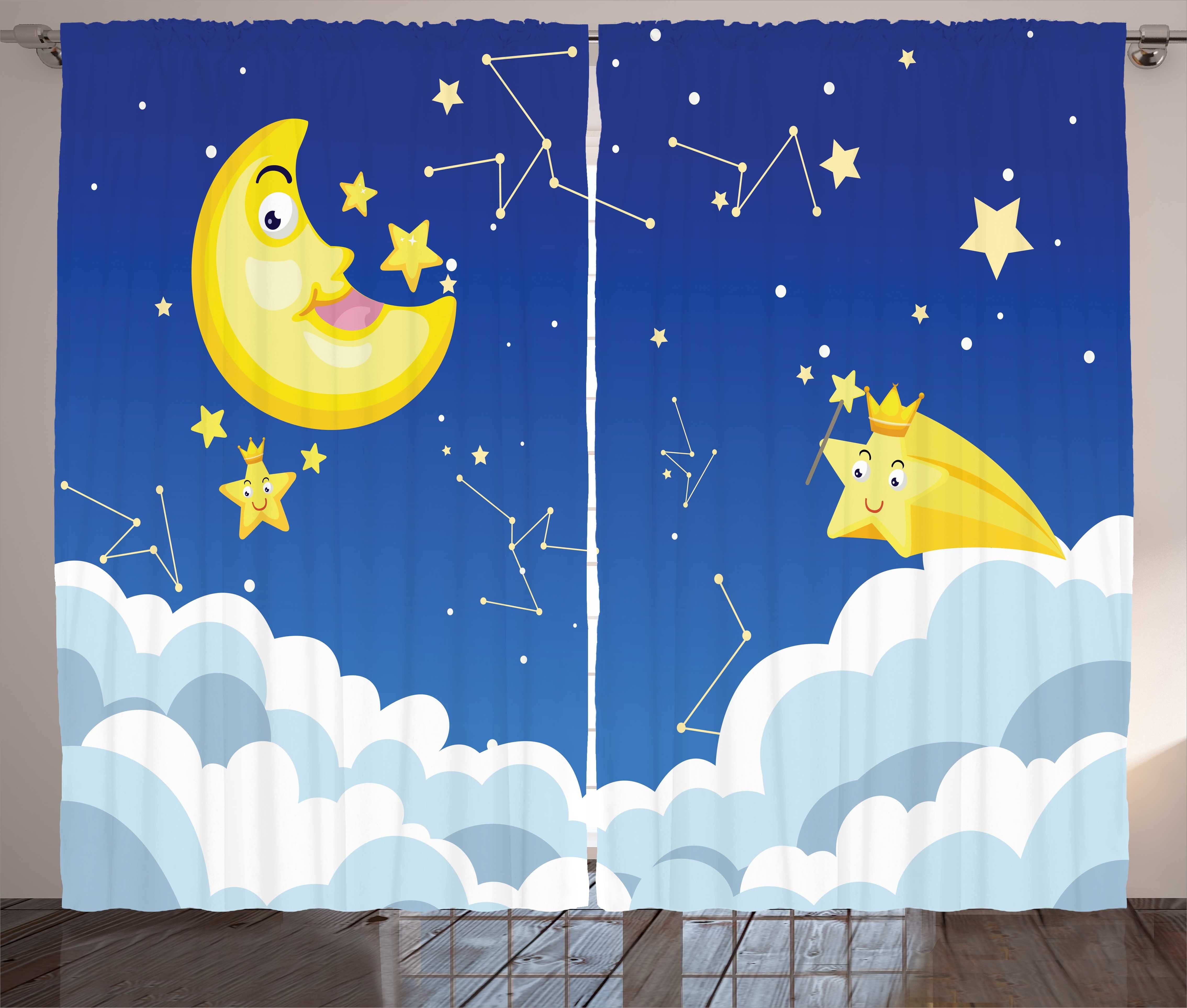 Schlaufen Abakuhaus, Constellations Schlafzimmer und Zodiac mit Kräuselband Cartoon Mond Gardine Vorhang Haken,