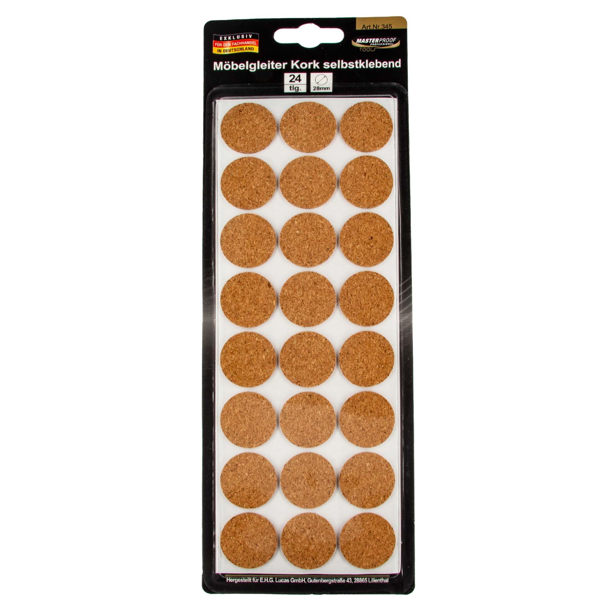 MASTERPROOF PROFESIONAL Filzgleiter Möbelgleiter Ø 28 mm, Kork, selbstklebend 24 Stück