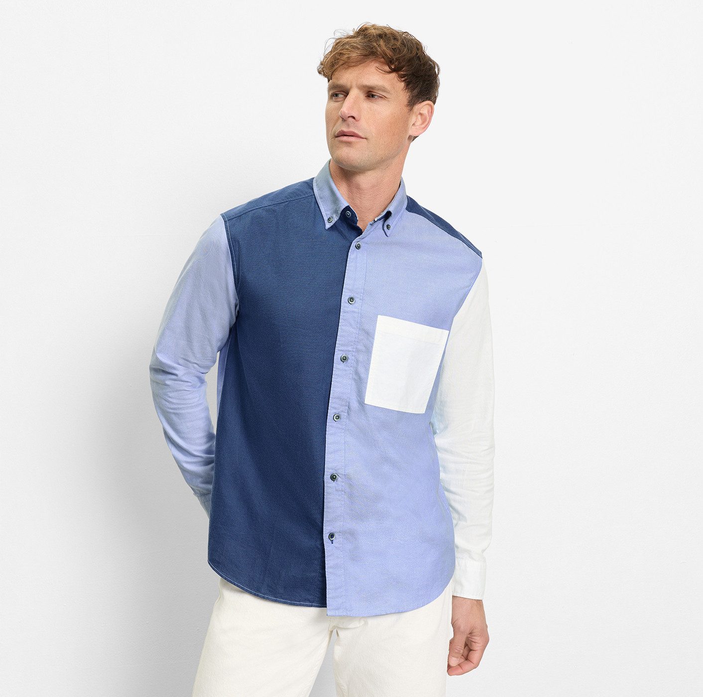 OLYMP Langarmhemd Button-Down-Kragen, Overshirt