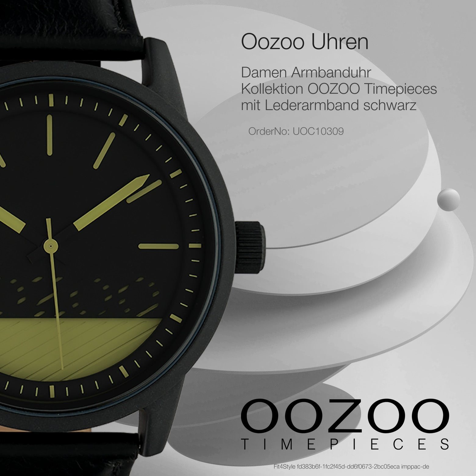 (ca. groß OOZOO OOZOO Timepieces, schwarz, Quarzuhr Damen Lederarmband 45mm), Oozoo Fashion rund, Damenuhr Armbanduhr