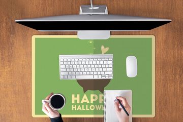 MuchoWow Gaming Mauspad Happy Halloween" und ein Hexenkessel und Knochen auf grünem (1-St), Büro für Tastatur und Maus, Mousepad Gaming, 90x60 cm, XXL, Großes