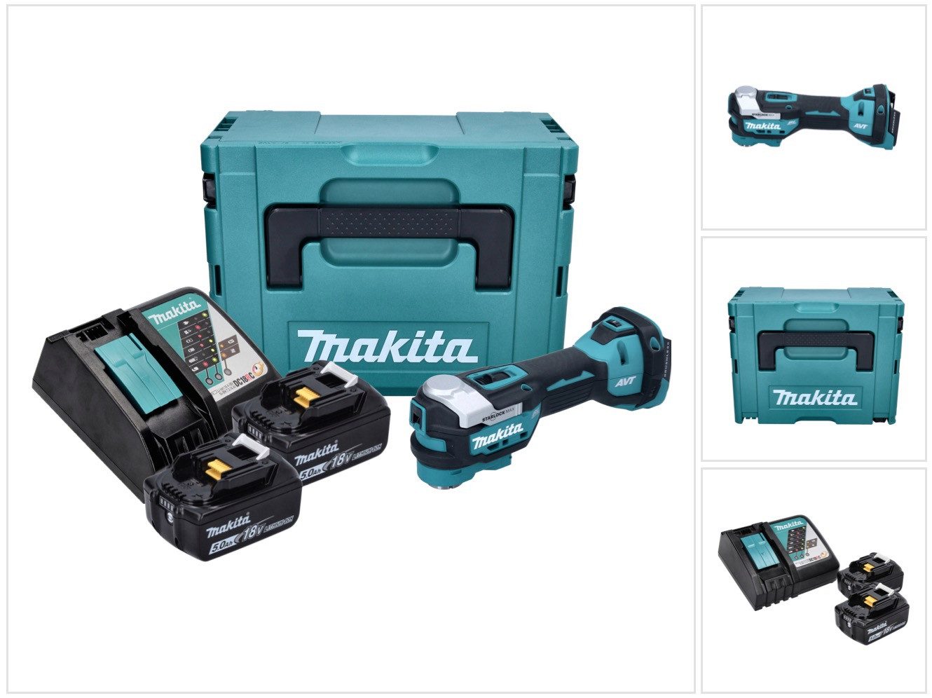 Makita Akku-Multifunktionswerkzeug DTM 52 RTJ 18 V Starlock Max Brushless + 2x Akku 5,0 Ah + Ladegerät