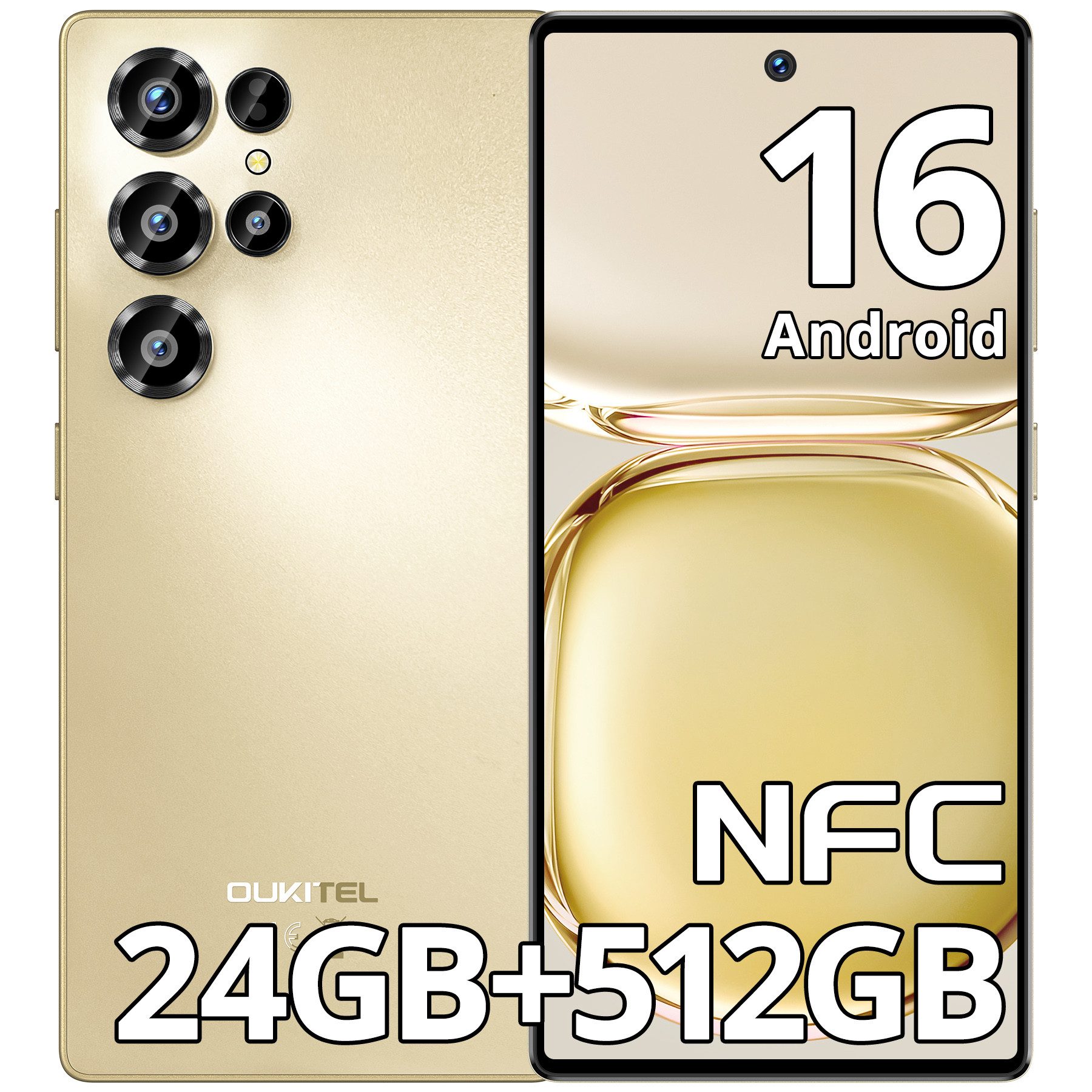 OUKITEL C66 Handy Ohne Vertrag Android 16 Smartphone (17,09 cm/6.73 Zoll, 512 GB Speicherplatz, 64 MP Kamera, 5000mAh, 24(8+16)GB+512GB /1TB, 6.73" HD+ 120Hz, Dual SIM/ OTG/ GPS)