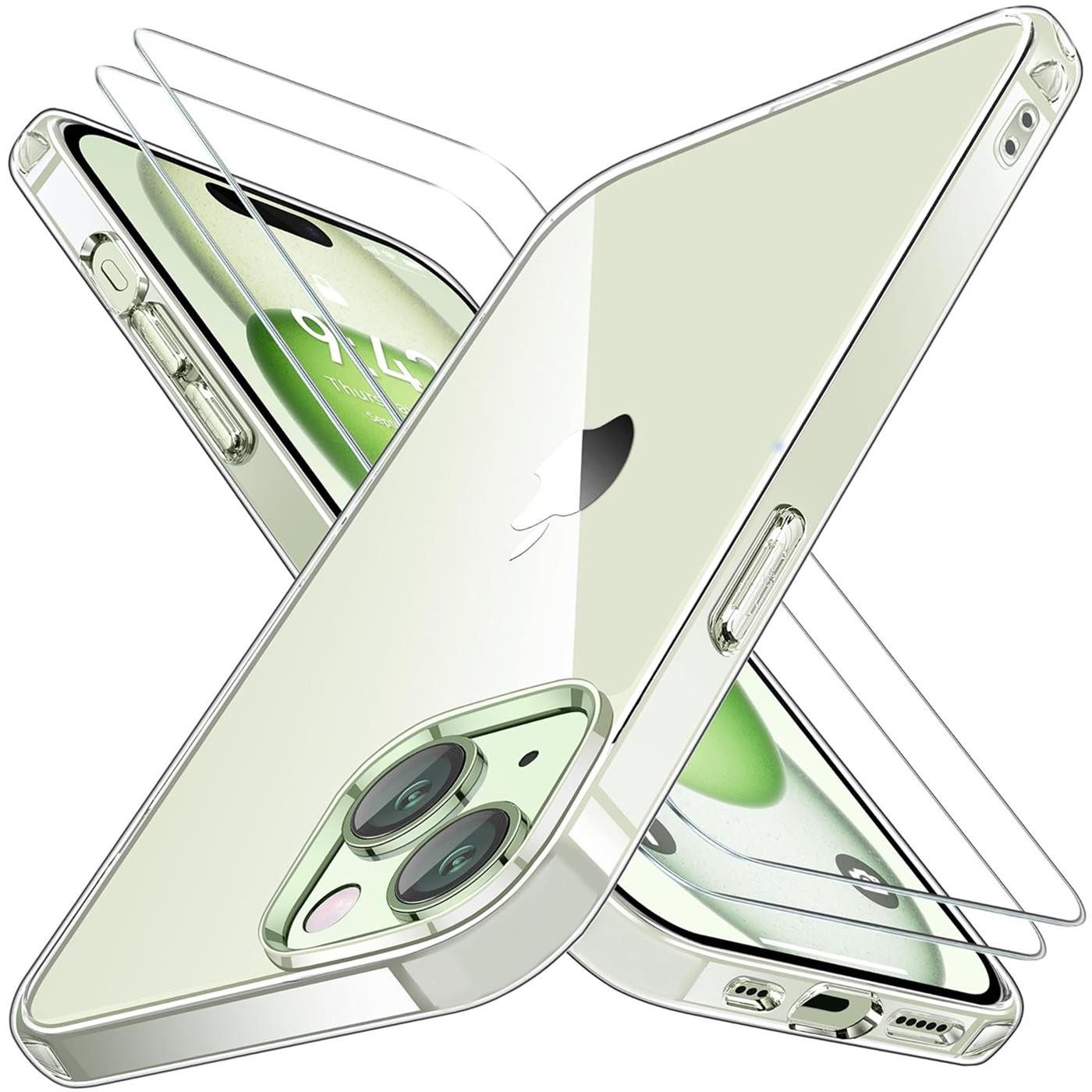 CoolGadget Handyhülle Transparent als 2in1 Schutz Cover Set für das Apple iPhone 13 Pro Max 6,7 Zoll, 2x Glas Display Schutz Folie + 1x TPU Case Hülle für iPhone 13 Pro Max