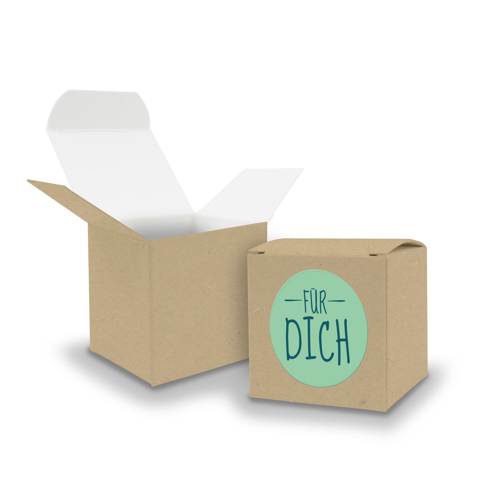 itenga Geschenkpapier SET FÜR DICH (Motiv9) 24x Faltschachtel Würfel 6,5cm BRAUN + Sticker