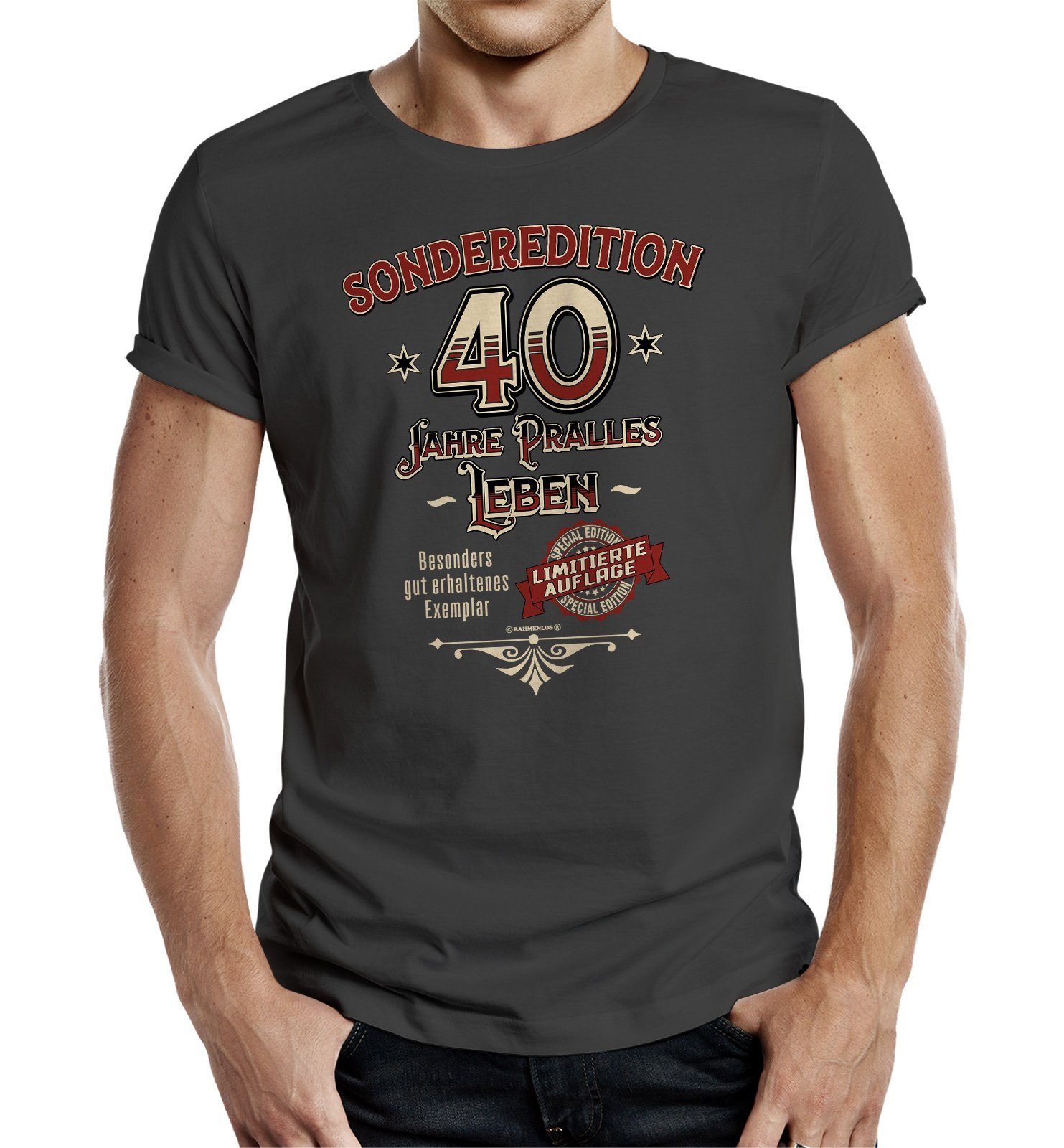 RAHMENLOS® T-Shirt Geschenk zum 40. Geburtstag - Sonderedition 40 Jahre pralles Leben
