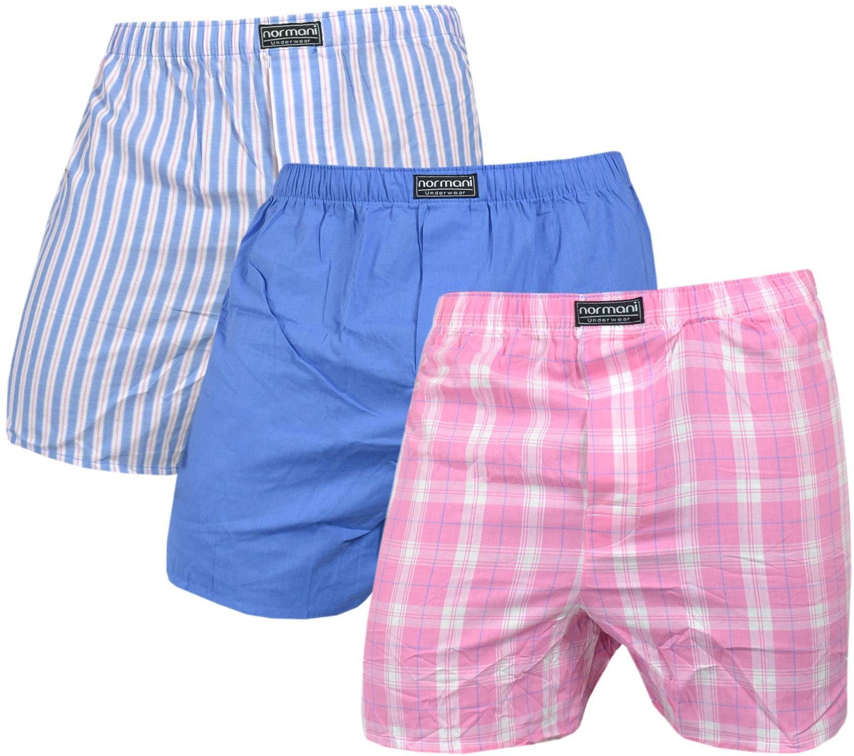 normani Boxershorts 3 Stück Herren Web Boxershorts Aus atmungsaktiver Baumwolle Blau/Pink