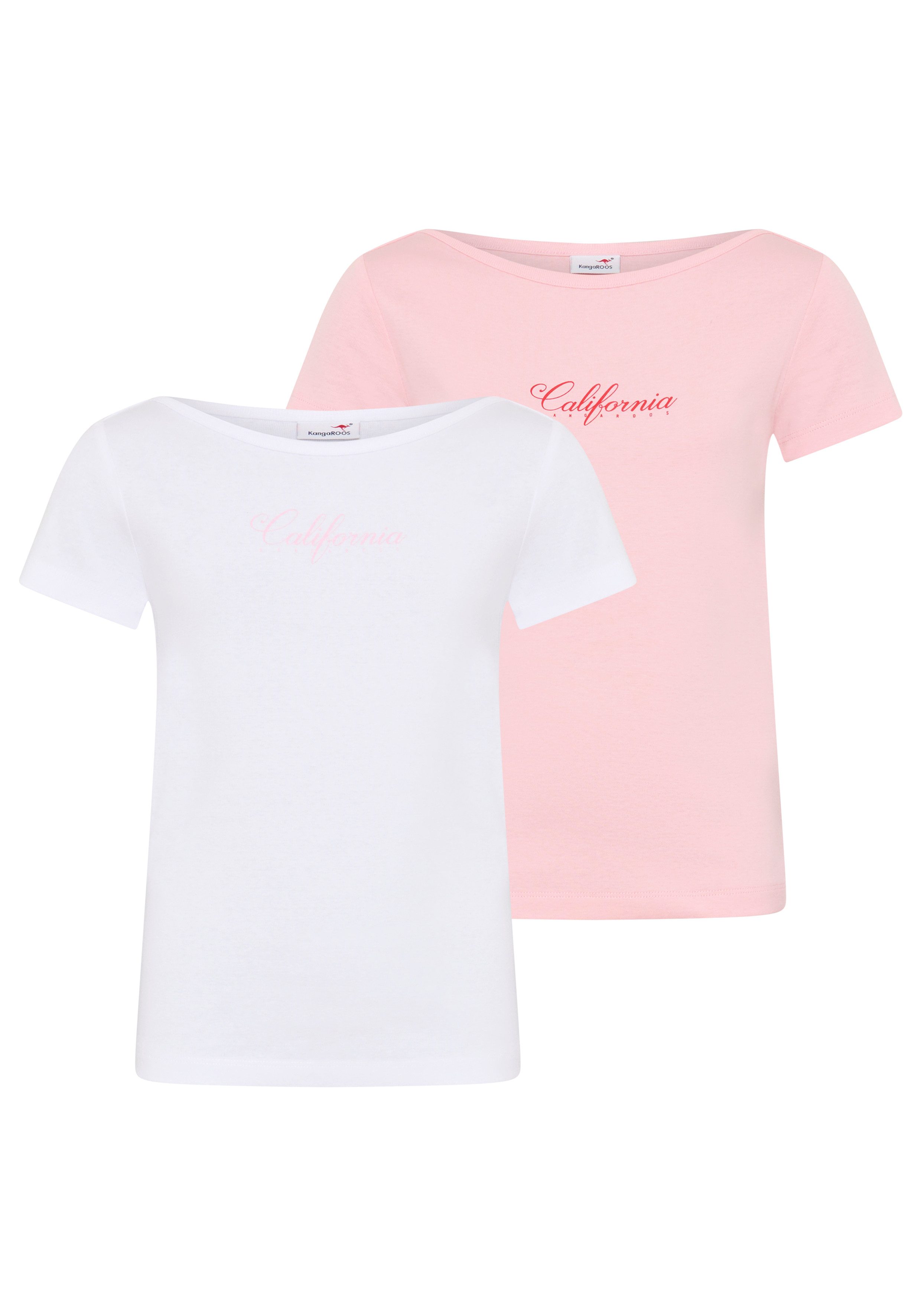 KangaROOS T-Shirt 2er Pack T-Shirts mit modischen Ausschnitt (Packung, 2-tlg., 2) Basic Schnitt, Kurzarm, U-Boot-Ausschnitt, aus Baumwolle