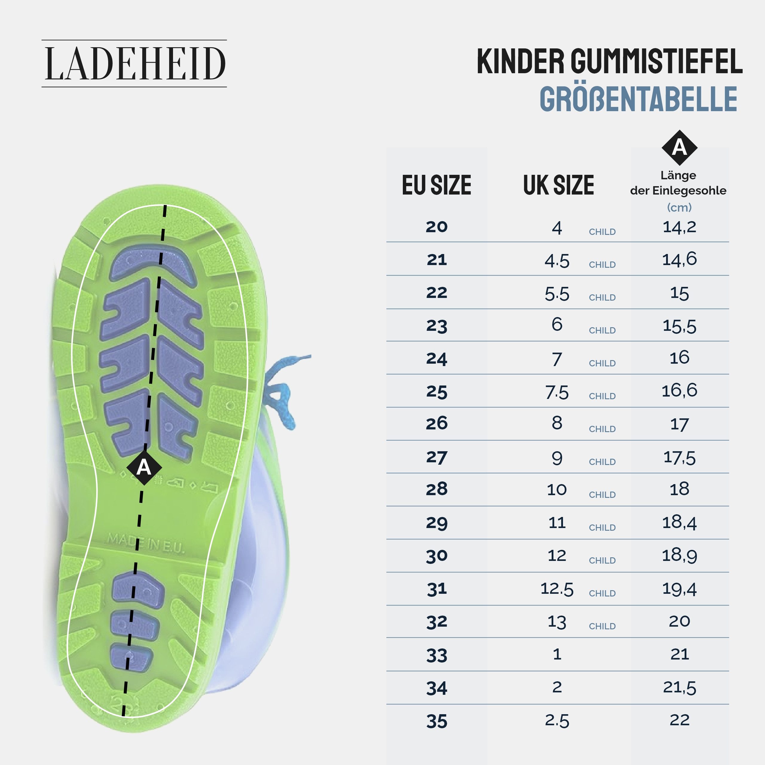 Ladeheid lange Regenschuhe für Mädchen und Jungen LA-972 Gummistiefel Kinder mit Stulpe zum Schnüren – Bild 4 von 5