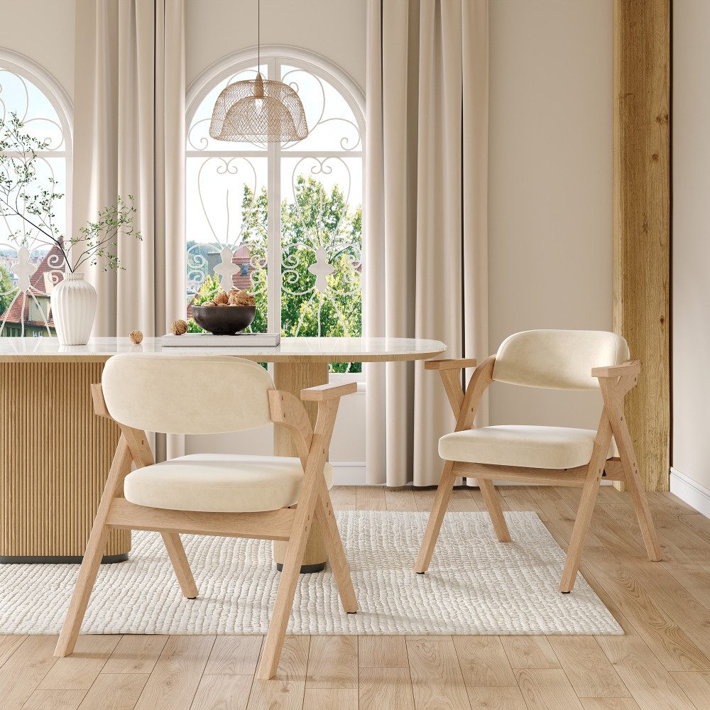 BBWL Klappstuhl 2er Set aus Massivholz mit Leinenpolsterung, Armlehnen, Klappbare Esszimmerstühle platzsparendem Design