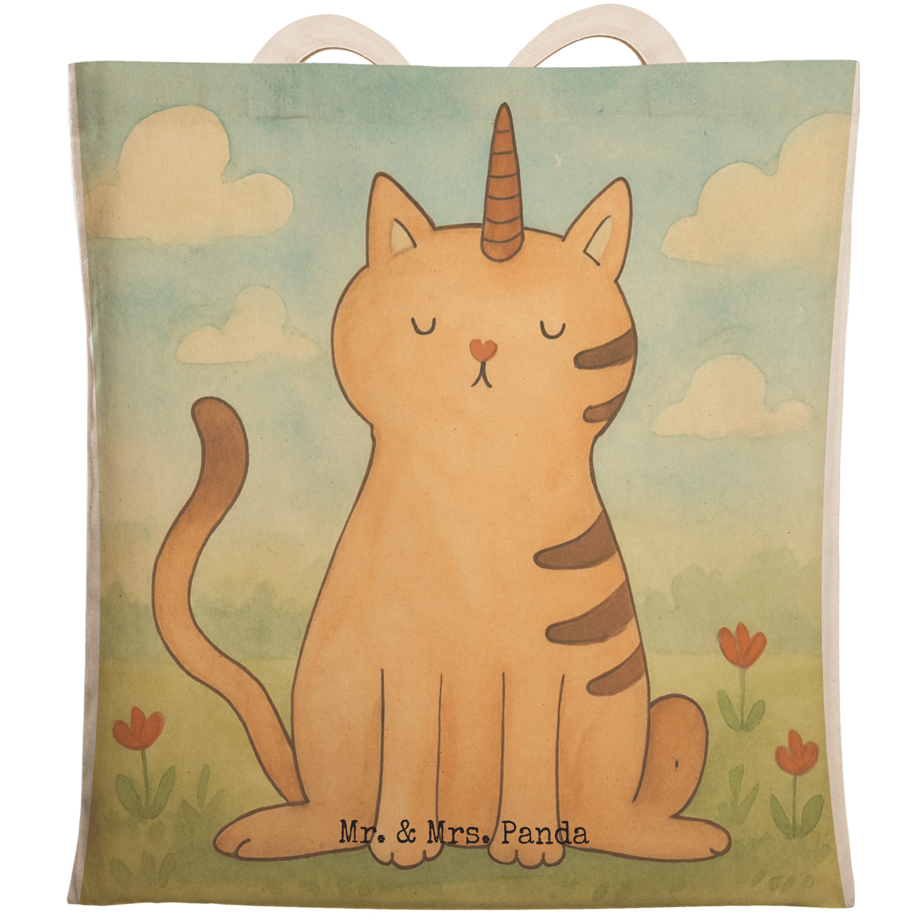 Tragetasche Einhorn Katze Design, Tote Bag, Weiß, Unicorn, Bag, Regenbogen, Mieze