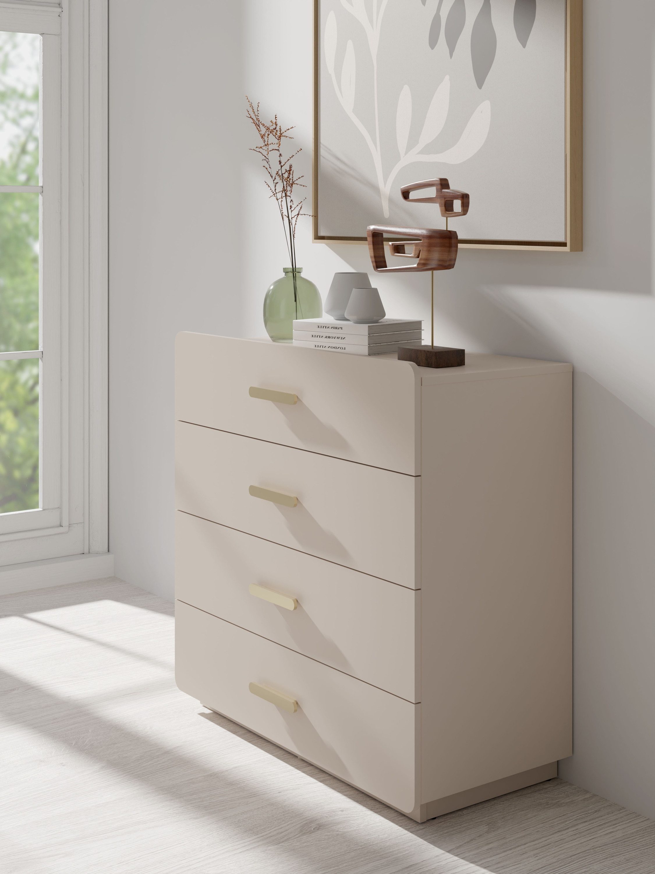 Raumhirsch Furniture Kommode Sideboard, Wohnschrank, Anrichte, praktisch Schrank (Maße: 100 x 92,5 x 41,5 cm (4 Schubladen, viel Stauraum), stabile Konstruktion, abgerundete Kanten
