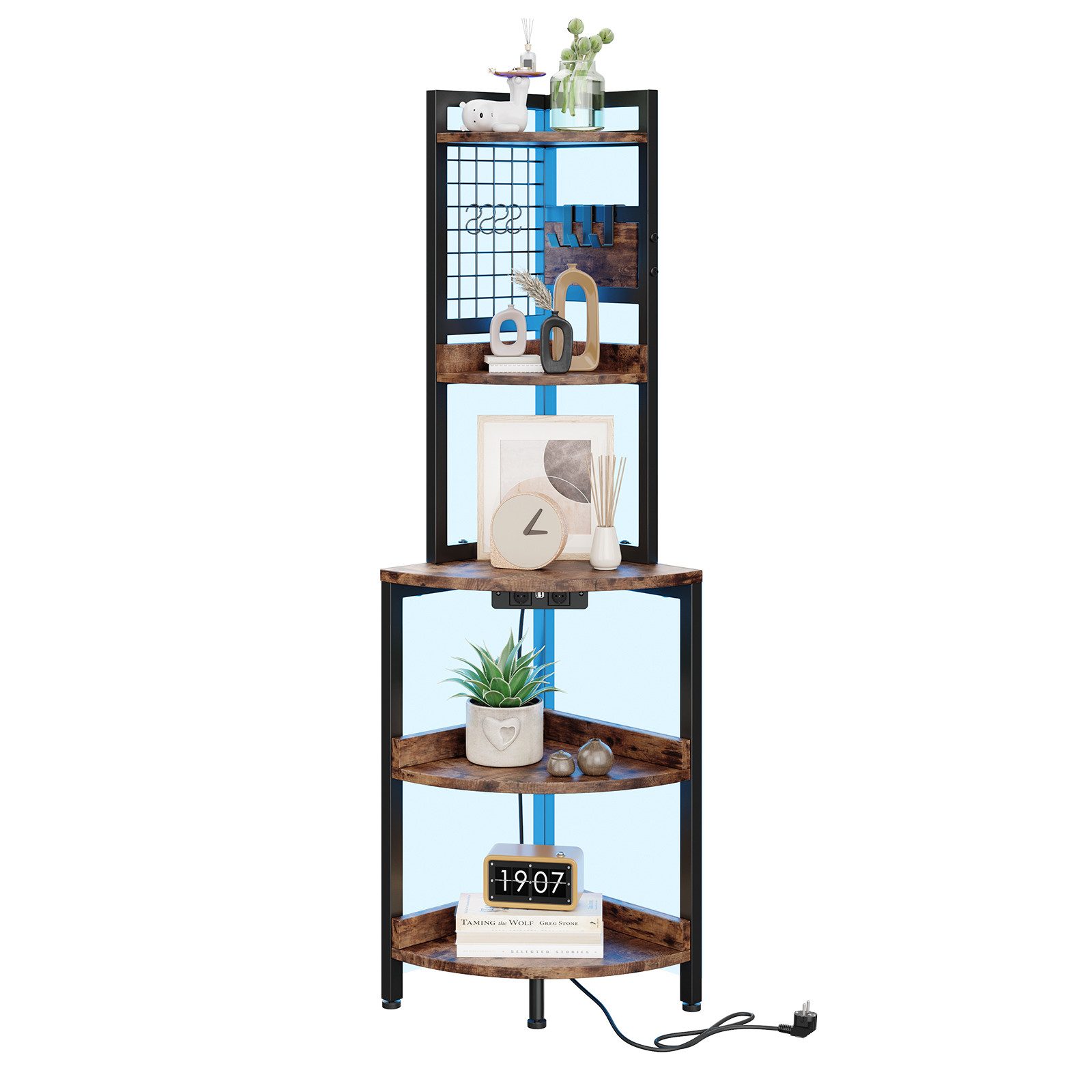 YOLEO Eckregal 5 Ebenen mit Steckdosen und LED Beleuchtung 40x40x152cm günstig online kaufen