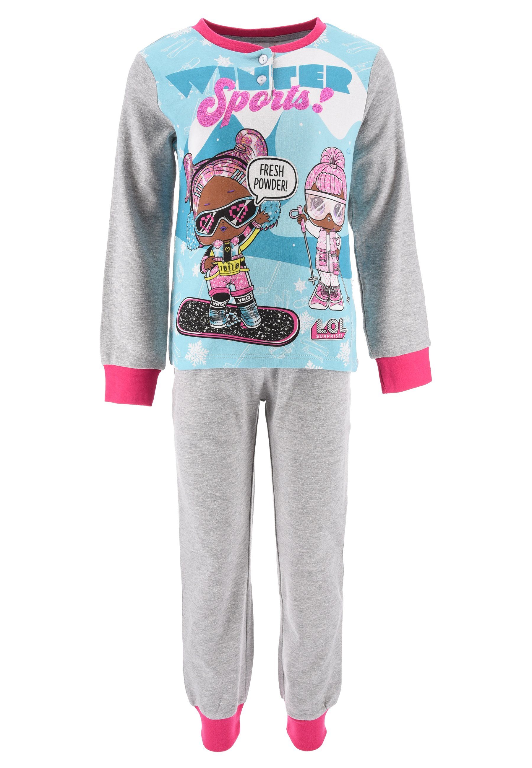 L.O.L. SURPRISE! Schlafanzug Kinder Schlafanzug Mädchen Pyjama Langarmshirt (2 tlg) Langarm T-Shirt + Schlafhose Grau