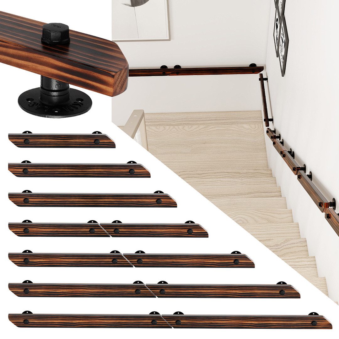 Clanmacy Handlauf Buche Handlauf 60cm Geländer mit 2 Halter Halterung verschiedene, 60 cm Gesamtlänge, (Wandhandlauf Wandhalterung Innen & Außen), Wandhandlauf Wandhalterung Innen & Außen