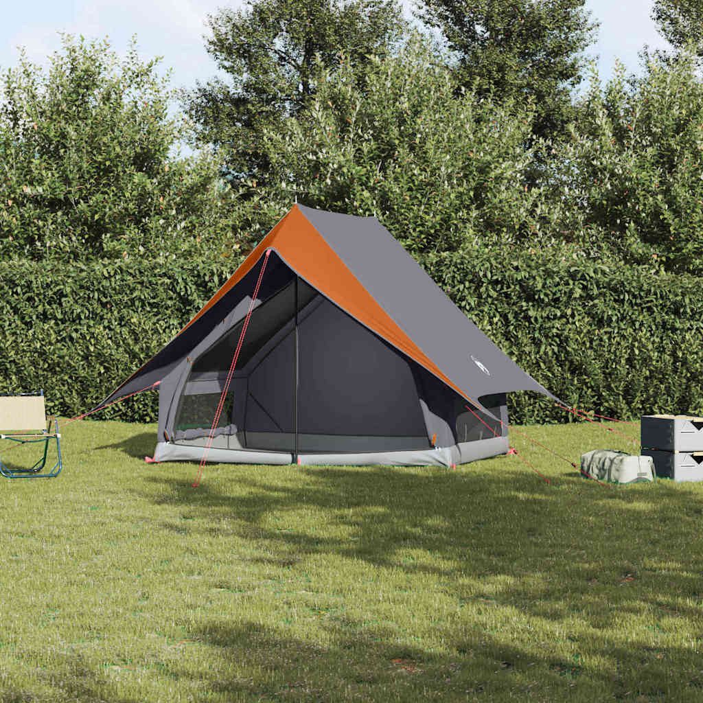 vidaXL Tunnelzelt Familienzelt mit Dach Grau und Orange 220 x 220 x 184 cm, (1 tlg)